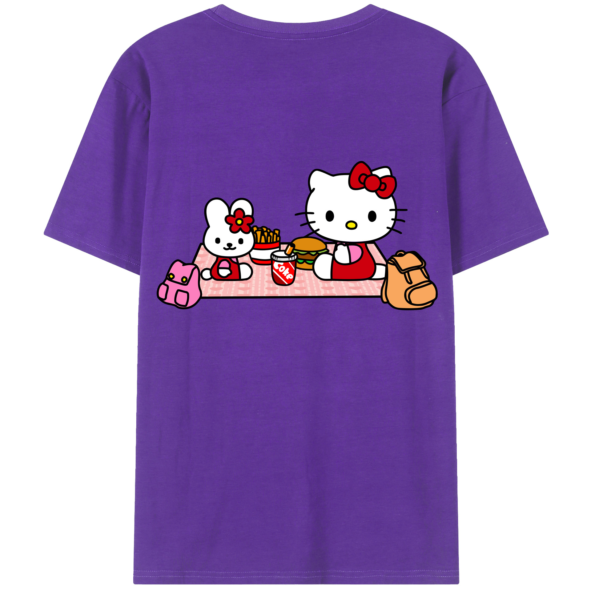 （画像用） Hello Kitty ハローキティ 綿100％ メンズ半袖Tシャツ（バックプリント） 通気性