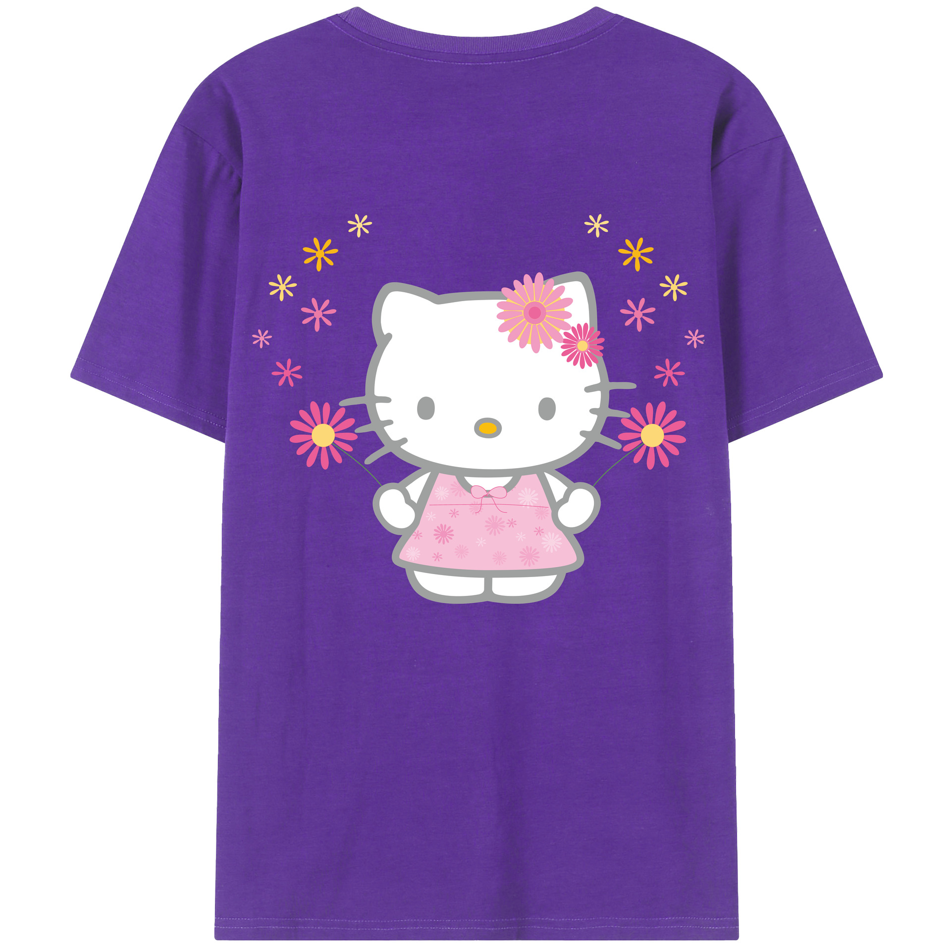 （画像用） Hello Kitty ハローキティ 綿100％ メンズ半袖Tシャツ（バックプリント） 通気性
