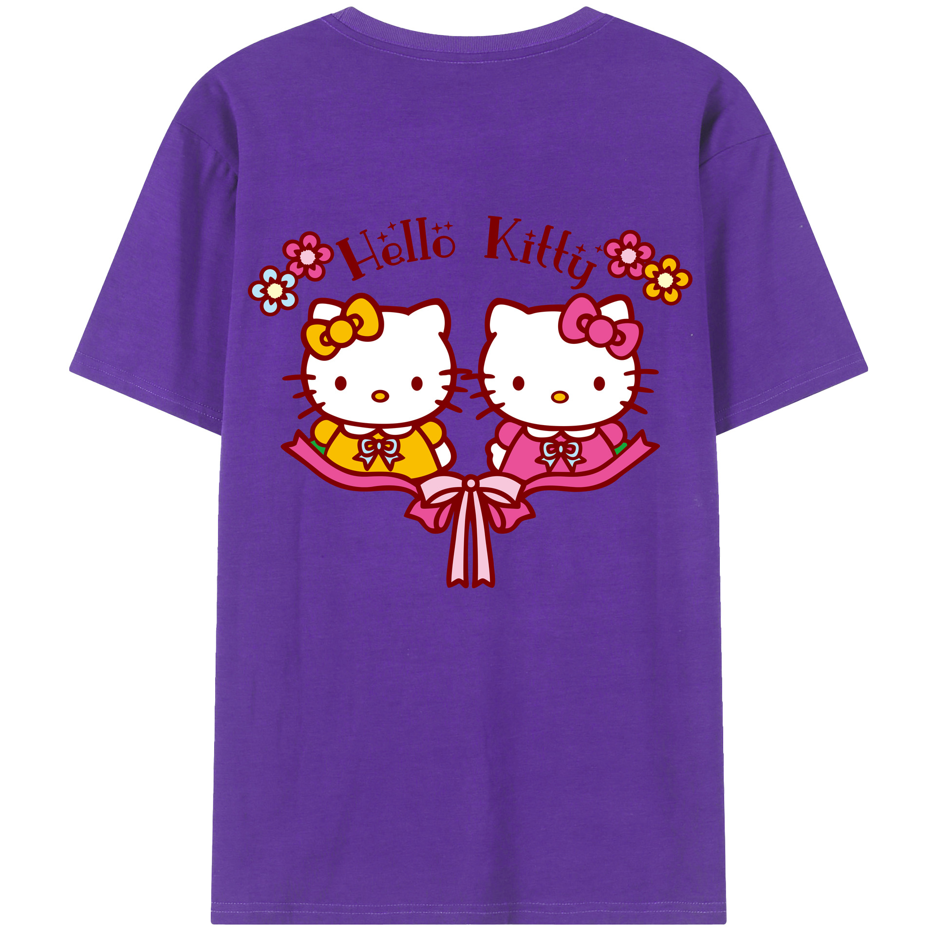 （画像用） Hello Kitty ハローキティ 綿100％ メンズ半袖Tシャツ（バックプリント） 通気性