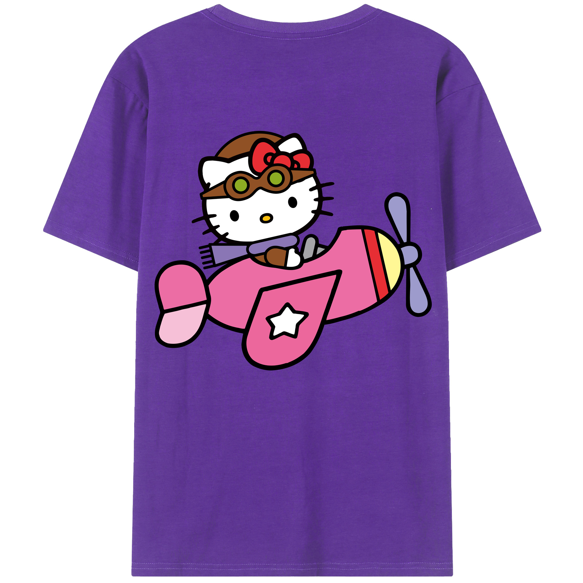 （画像用） Hello Kitty ハローキティ 綿100％ メンズ半袖Tシャツ（バックプリント） 通気性