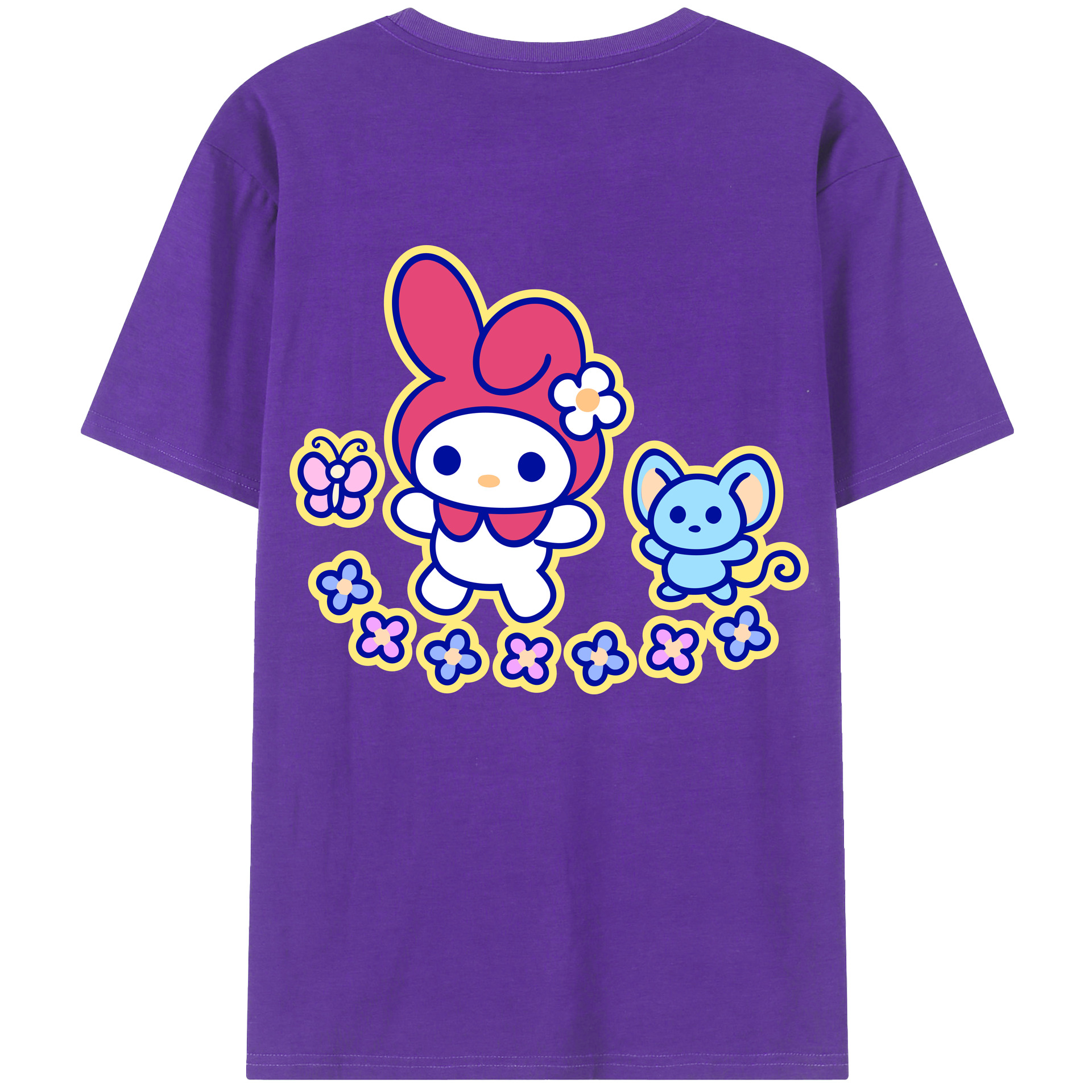 （画像用） Hello Kitty ハローキティ 綿100％ メンズ半袖Tシャツ（バックプリント） 通気性