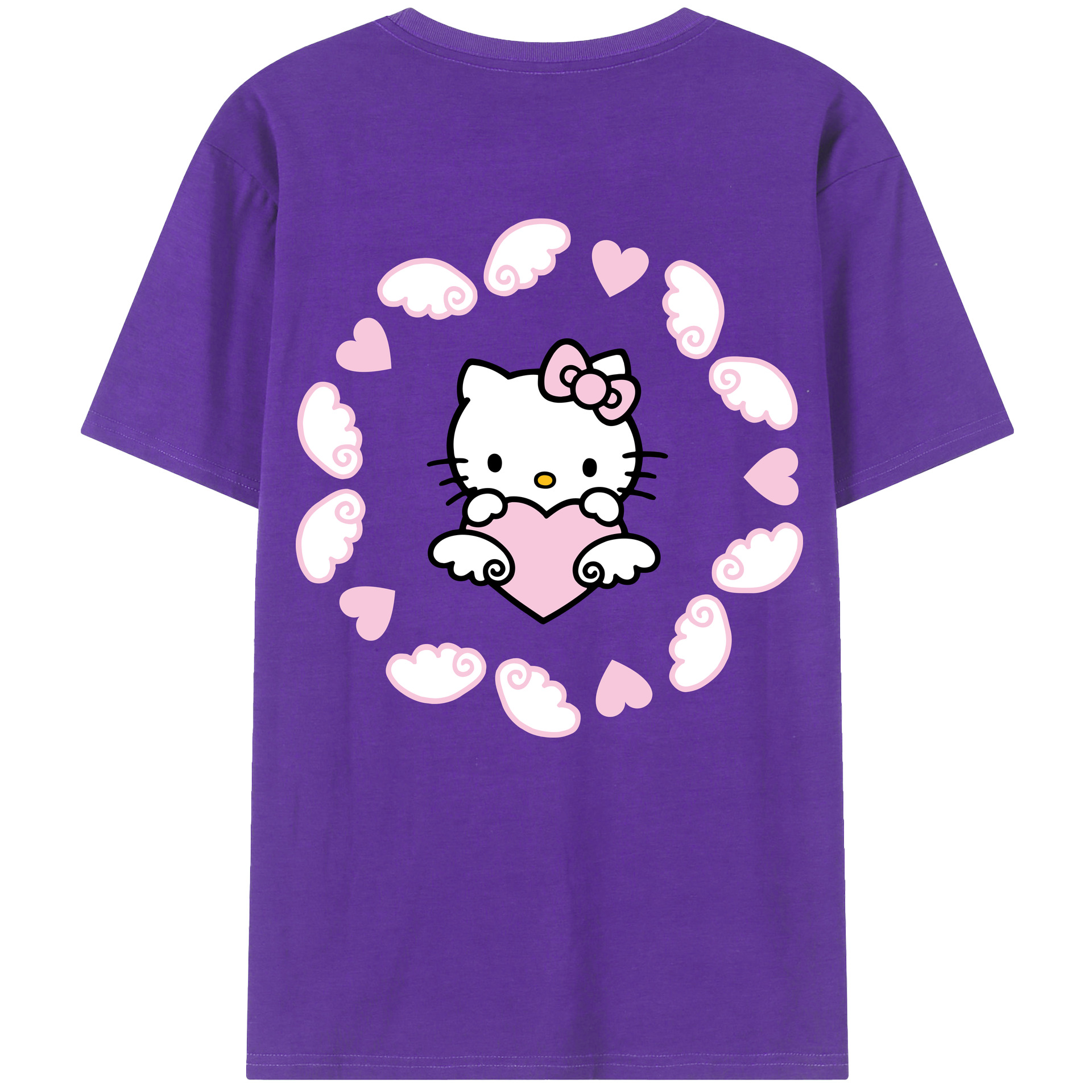 （画像用） Hello Kitty ハローキティ 綿100％ メンズ半袖Tシャツ（バックプリント） 通気性