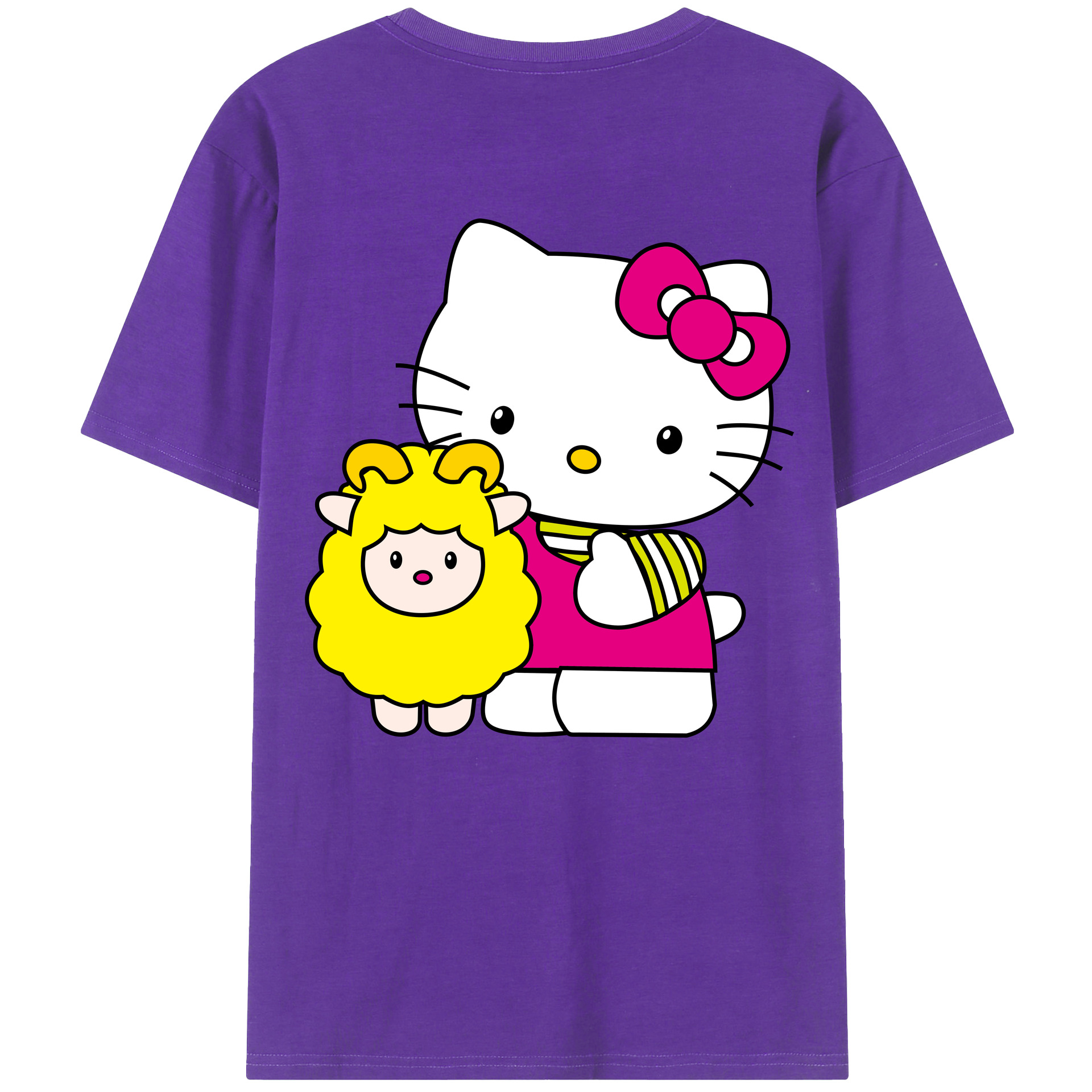 （画像用） Hello Kitty ハローキティ 綿100％ メンズ半袖Tシャツ（バックプリント） 通気性