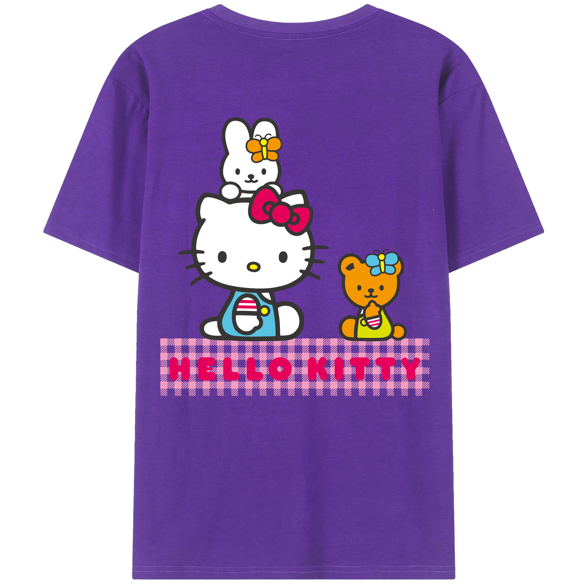 （画像用） Hello Kitty ハローキティ 綿100％ メンズ半袖Tシャツ（バックプリント） 通気性