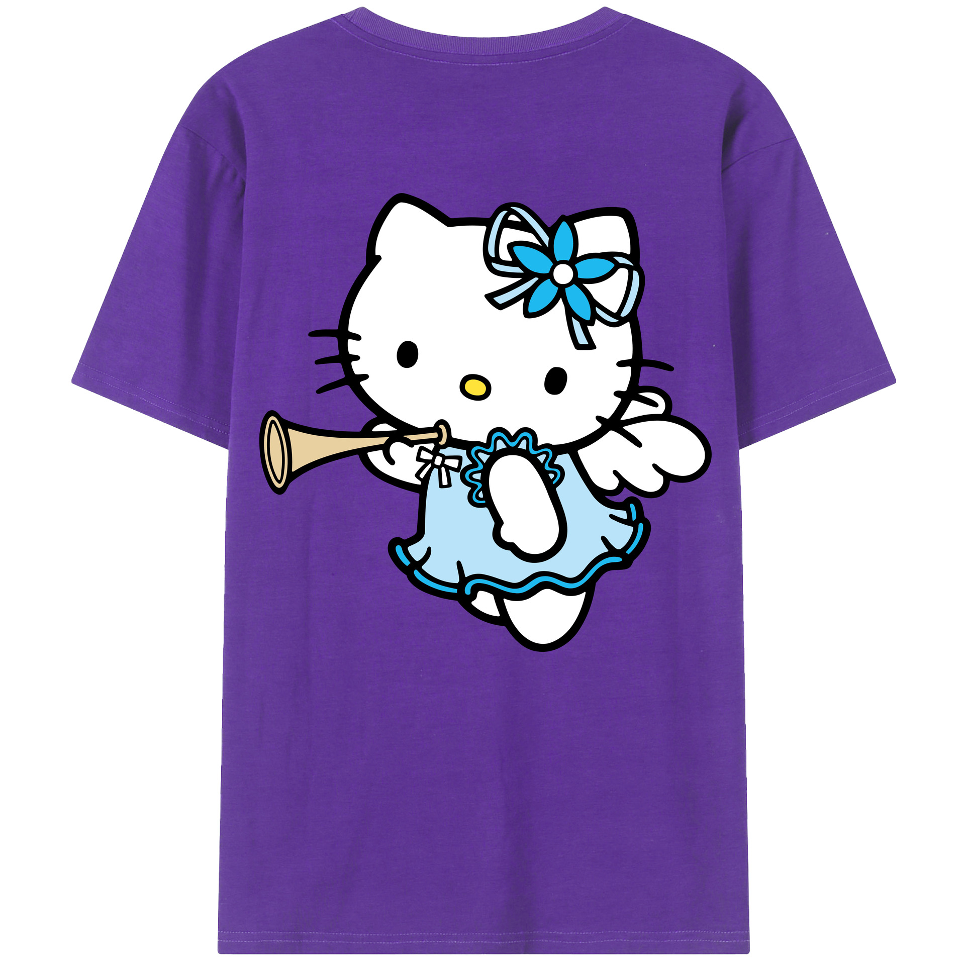 （画像用） Hello Kitty ハローキティ 綿100％ メンズ半袖Tシャツ（バックプリント） 通気性