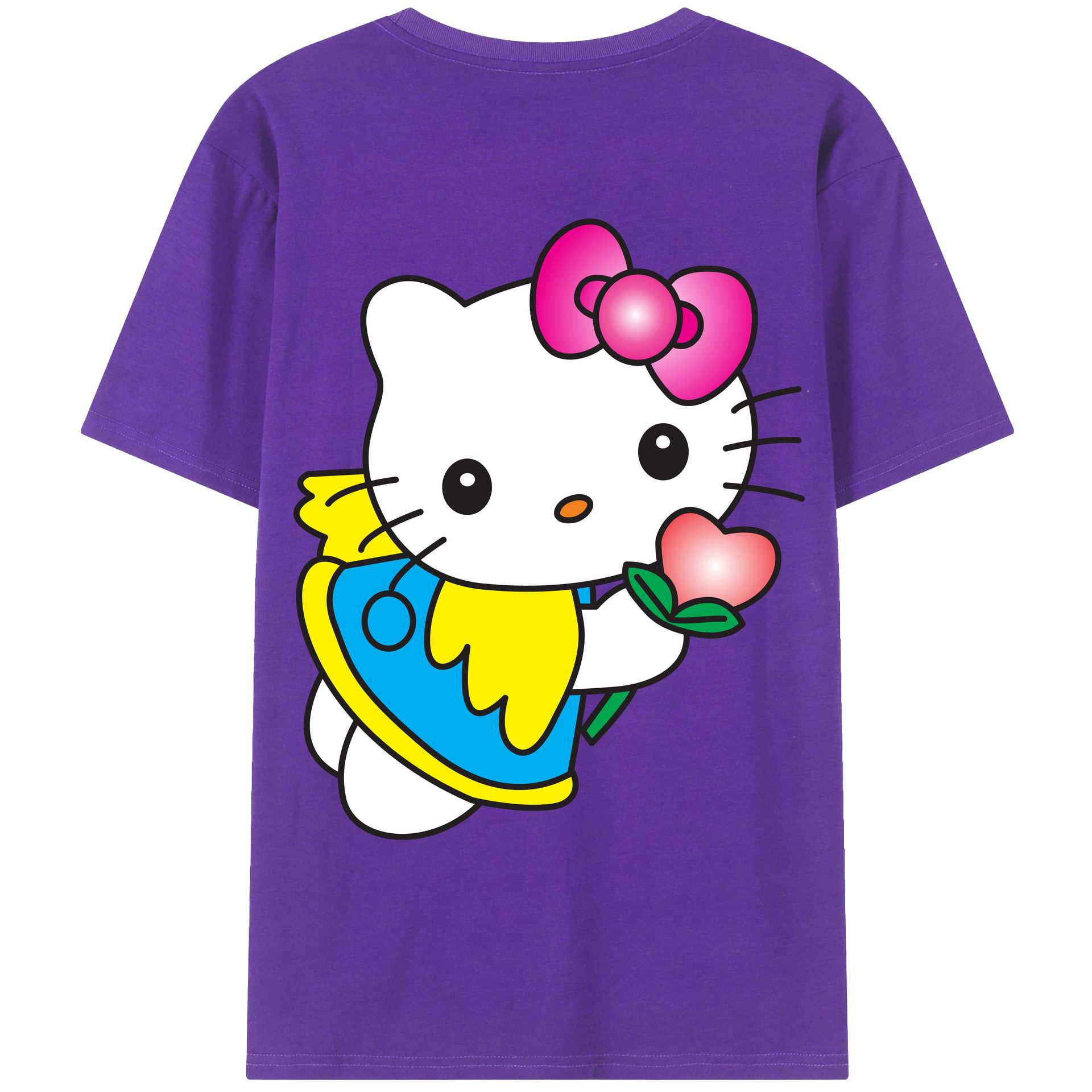 （画像用） Hello Kitty ハローキティ 綿100％ メンズ半袖Tシャツ（バックプリント） 通気性
