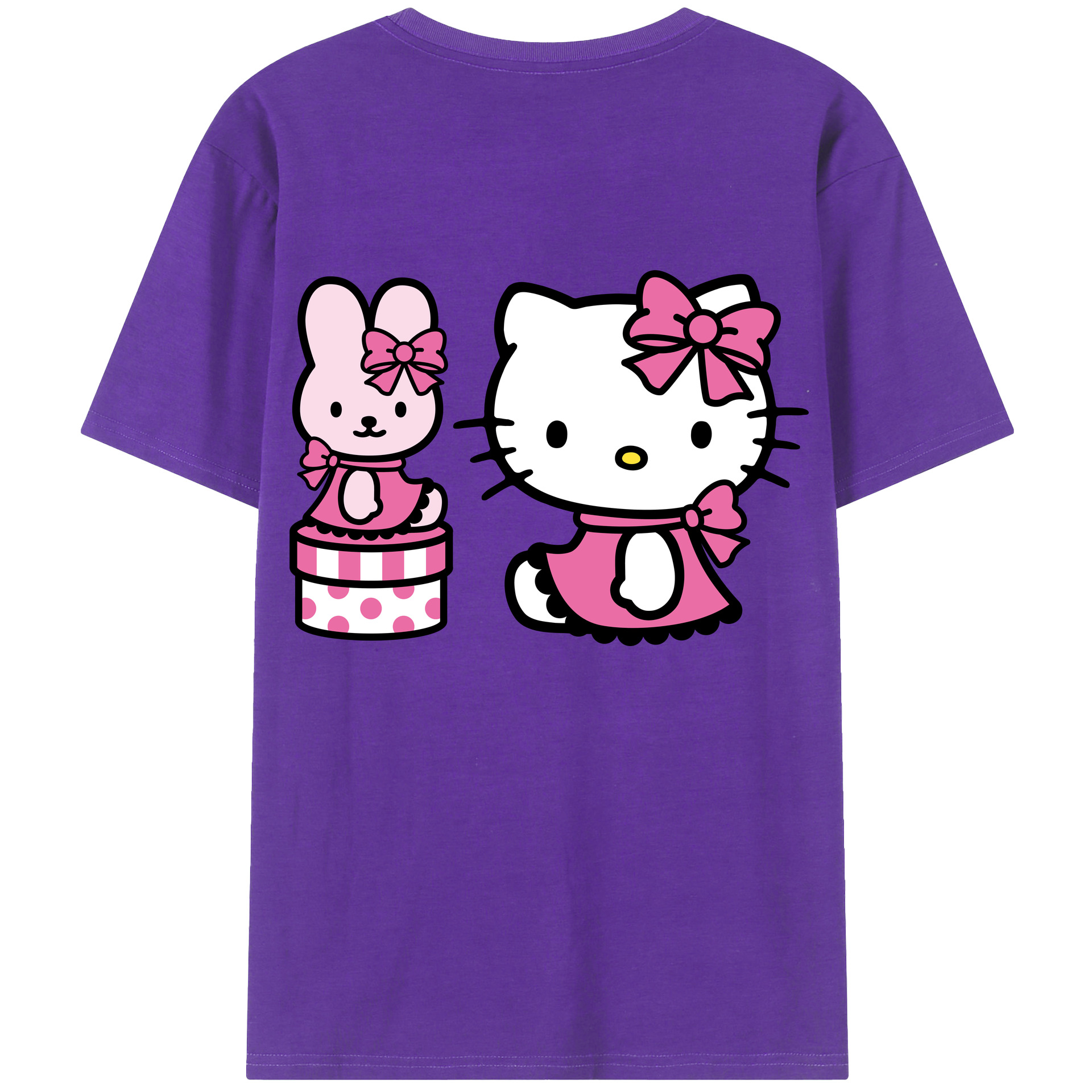 （画像用） Hello Kitty ハローキティ 綿100％ メンズ半袖Tシャツ（バックプリント） 通気性