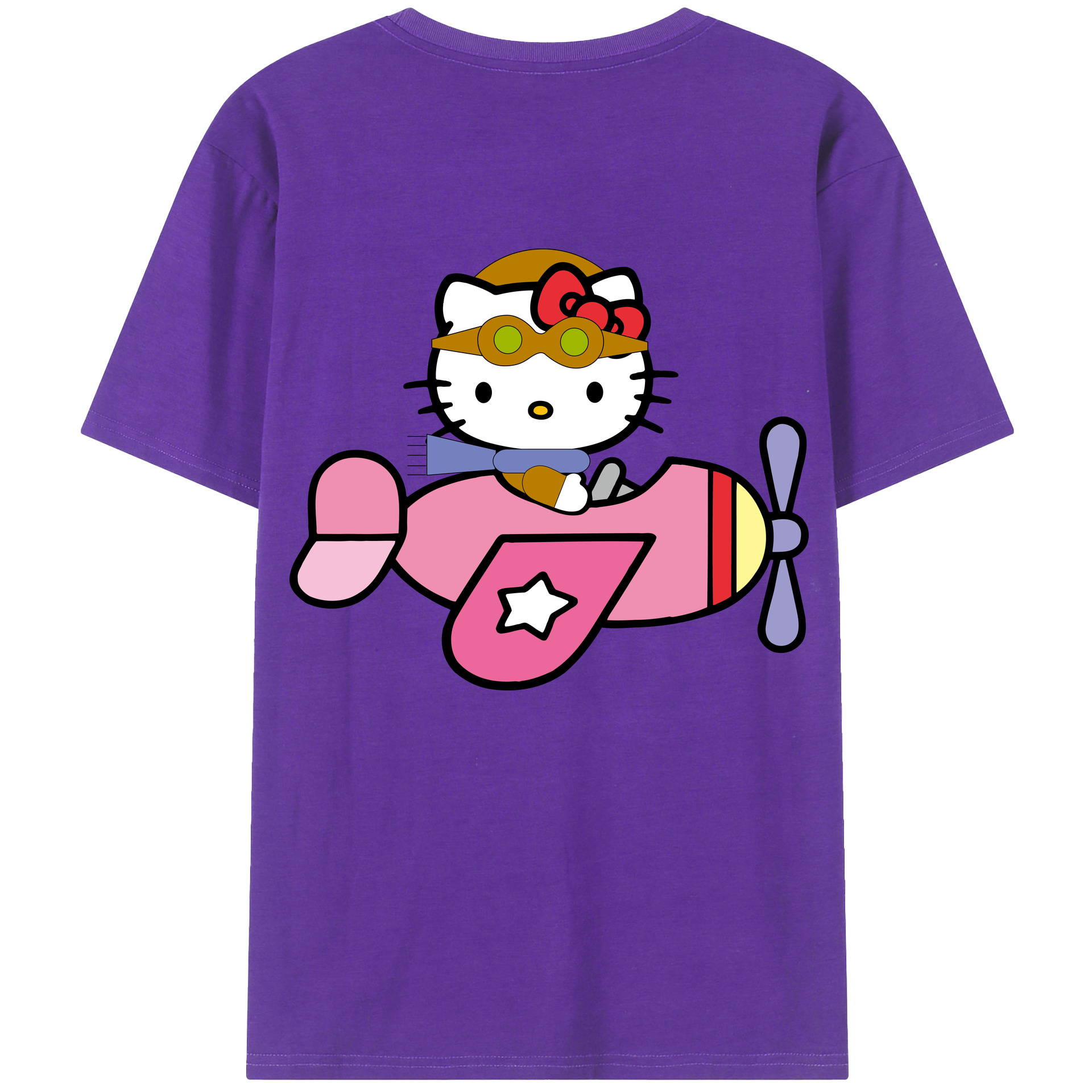（画像用） Hello Kitty ハローキティ 綿100％ メンズ半袖Tシャツ（バックプリント） 通気性