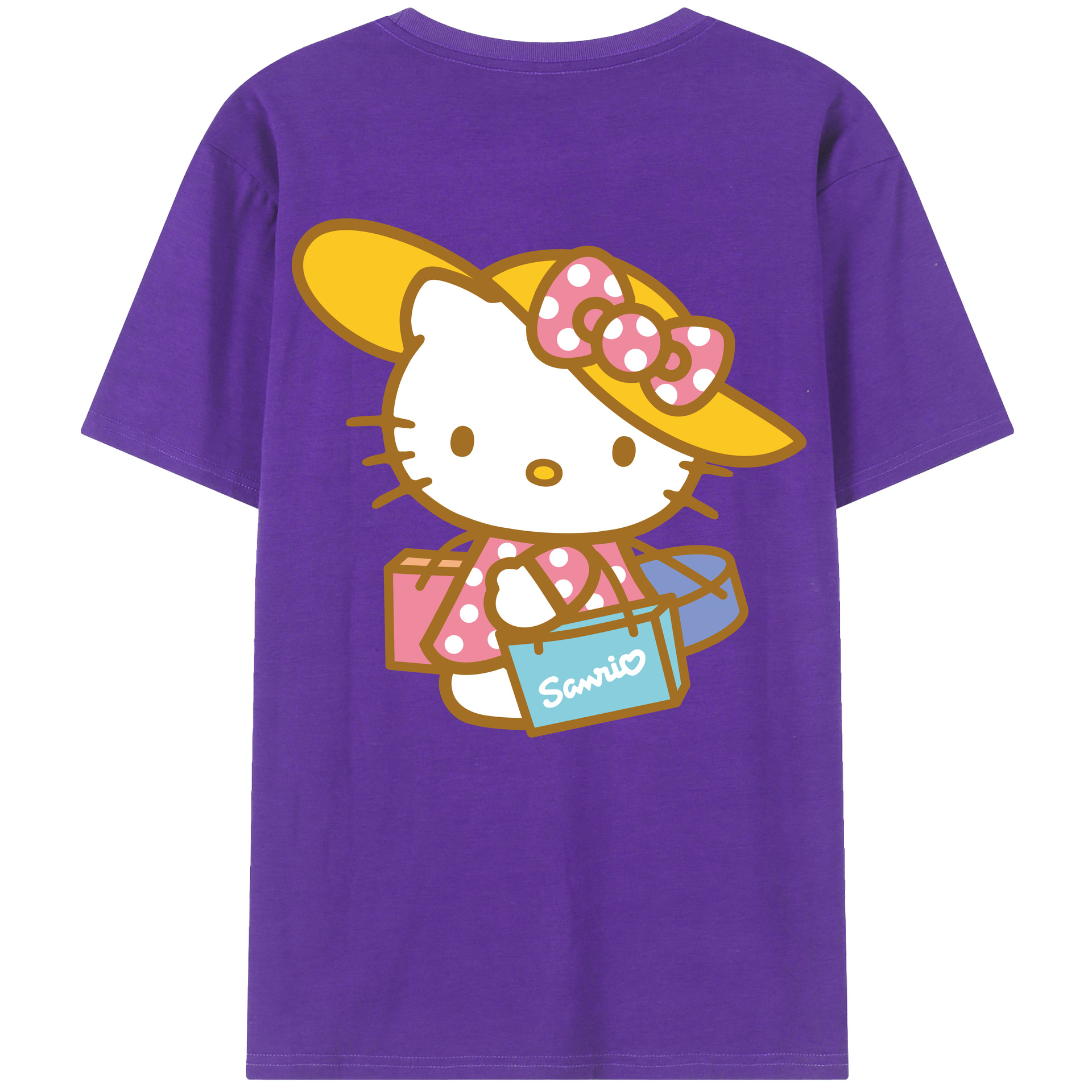 （画像用） Hello Kitty ハローキティ 綿100％ メンズ半袖Tシャツ（バックプリント） 通気性