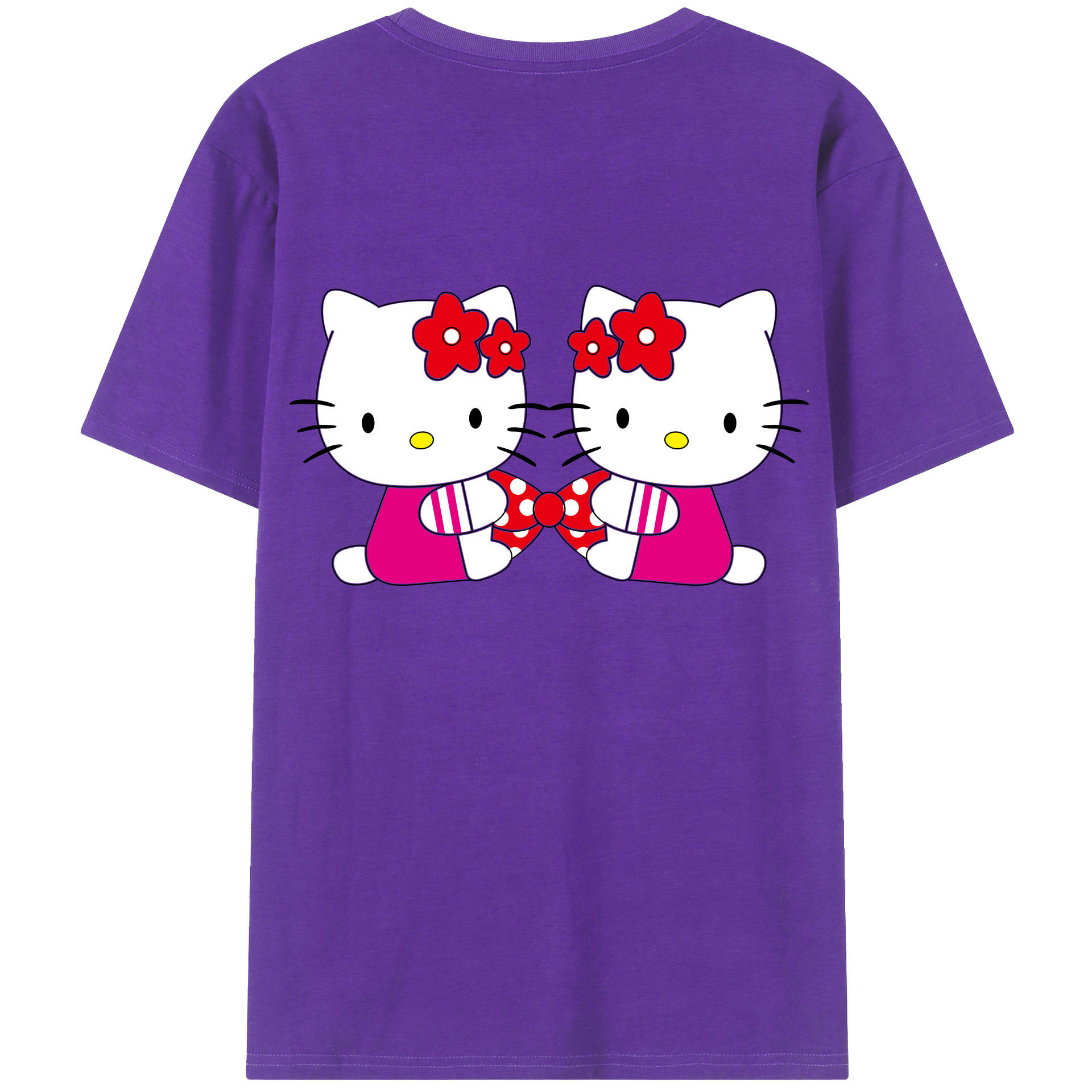 （画像用） Hello Kitty ハローキティ 綿100％ メンズ半袖Tシャツ（バックプリント） 通気性