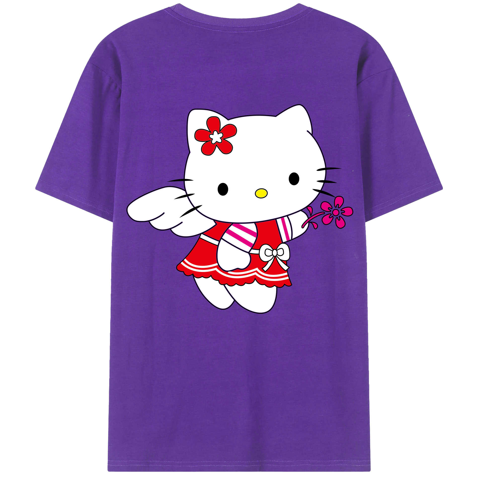 （画像用） Hello Kitty ハローキティ 綿100％ メンズ半袖Tシャツ（バックプリント） 通気性