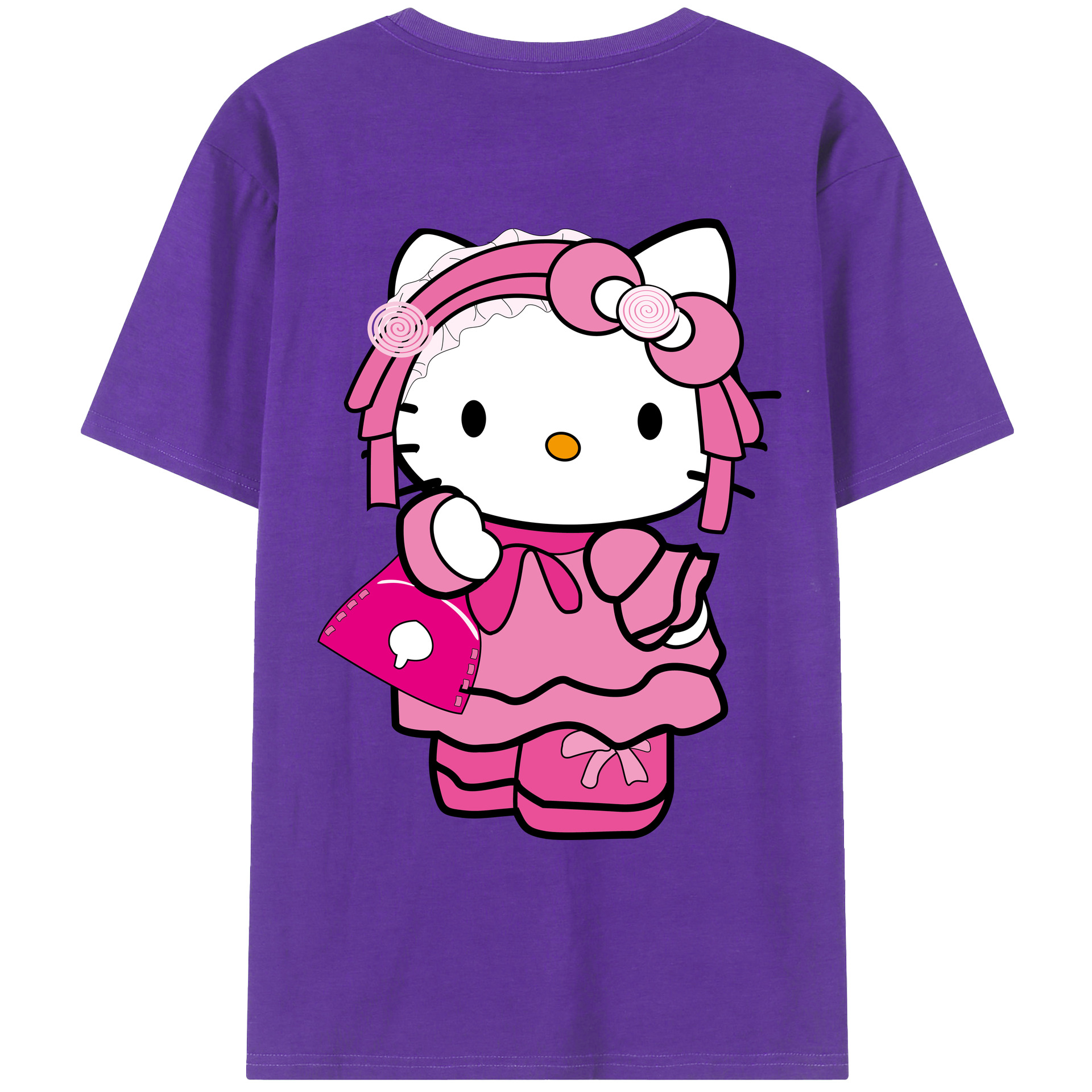 （画像用） Hello Kitty ハローキティ 綿100％ メンズ半袖Tシャツ（バックプリント） 通気性