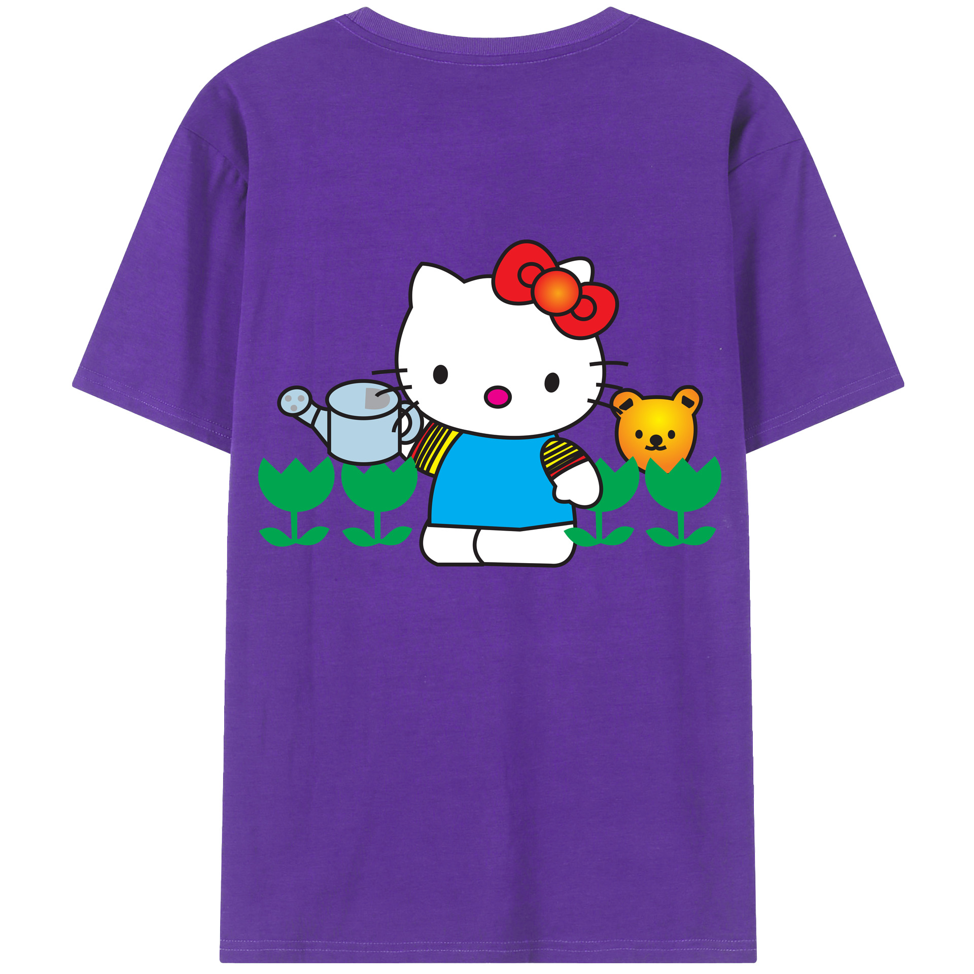 （画像用） Hello Kitty ハローキティ 綿100％ メンズ半袖Tシャツ（バックプリント） 通気性