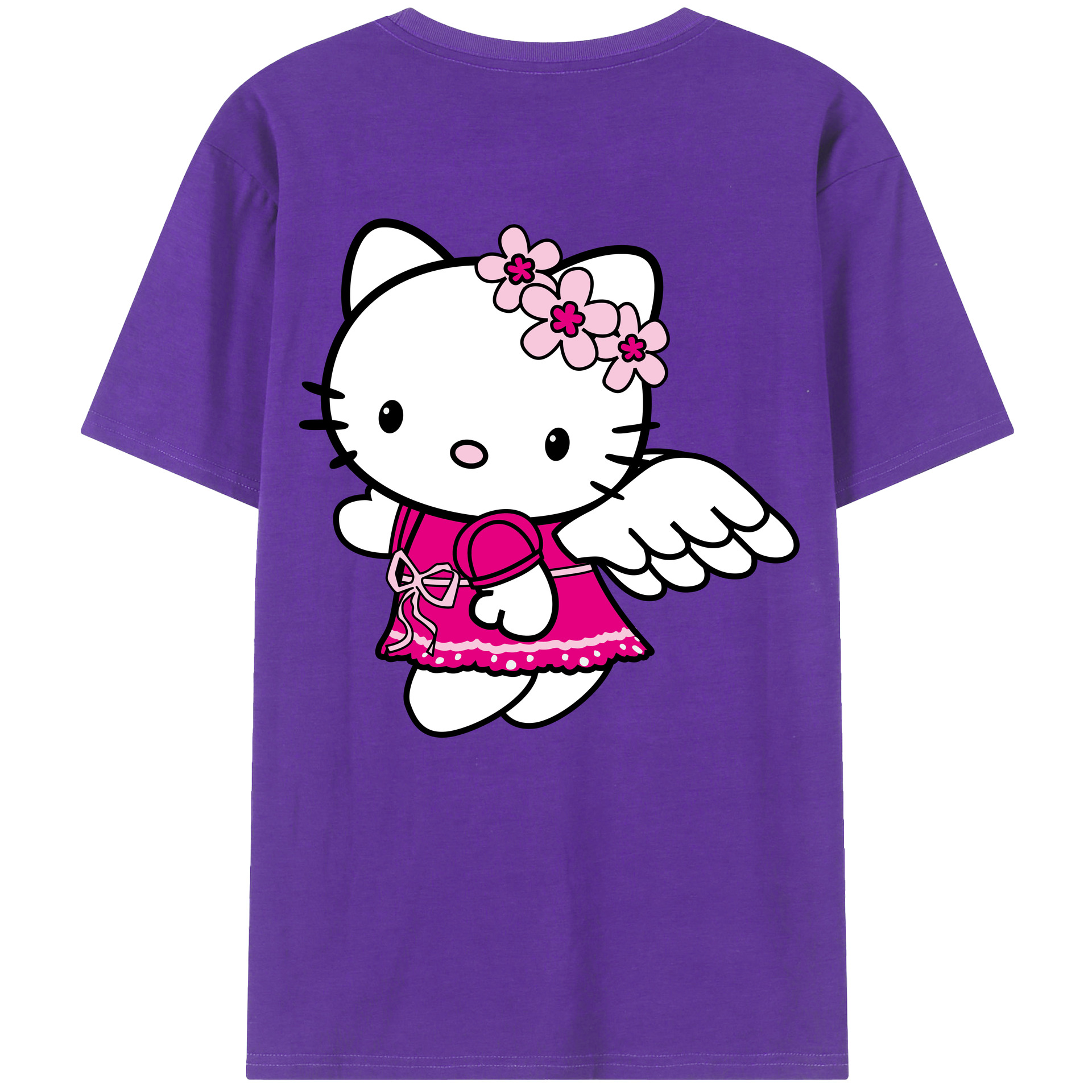 （画像用） Hello Kitty ハローキティ 綿100％ メンズ半袖Tシャツ（バックプリント） 通気性