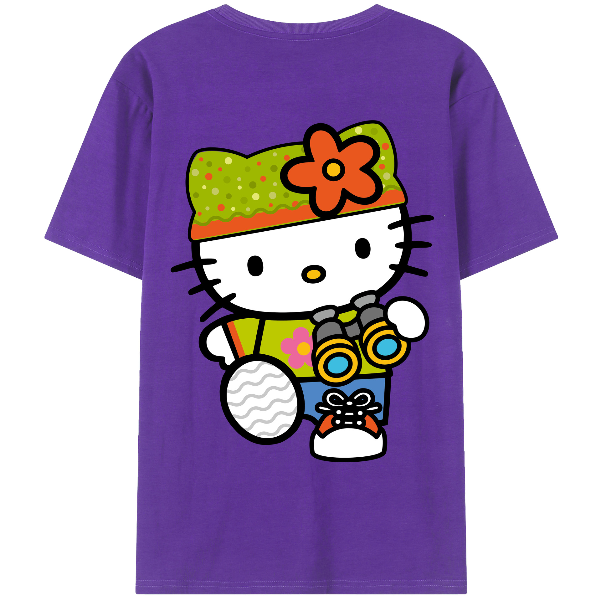 （画像用） Hello Kitty ハローキティ 綿100％ メンズ半袖Tシャツ（バックプリント） 通気性