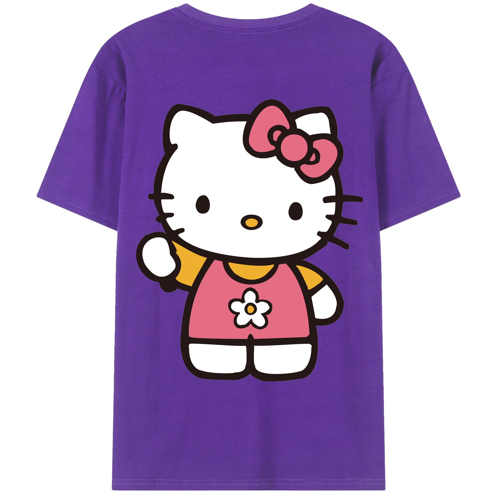 （画像用） Hello Kitty ハローキティ 綿100％ メンズ半袖Tシャツ（バックプリント） 通気性