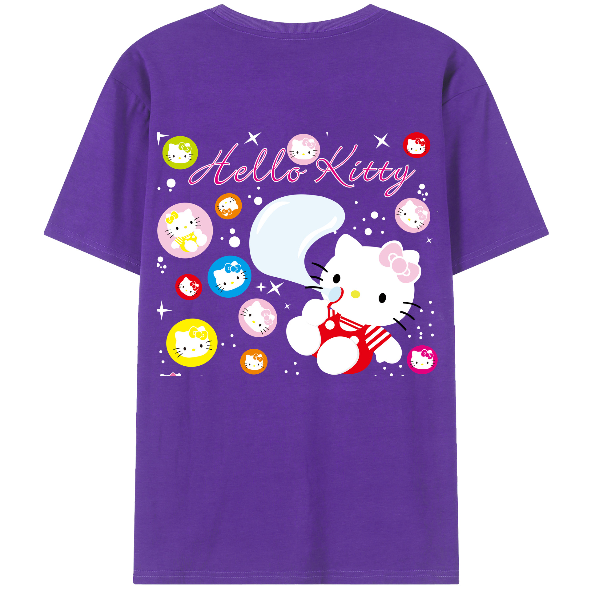 （画像用） Hello Kitty ハローキティ 綿100％ メンズ半袖Tシャツ（バックプリント） 通気性