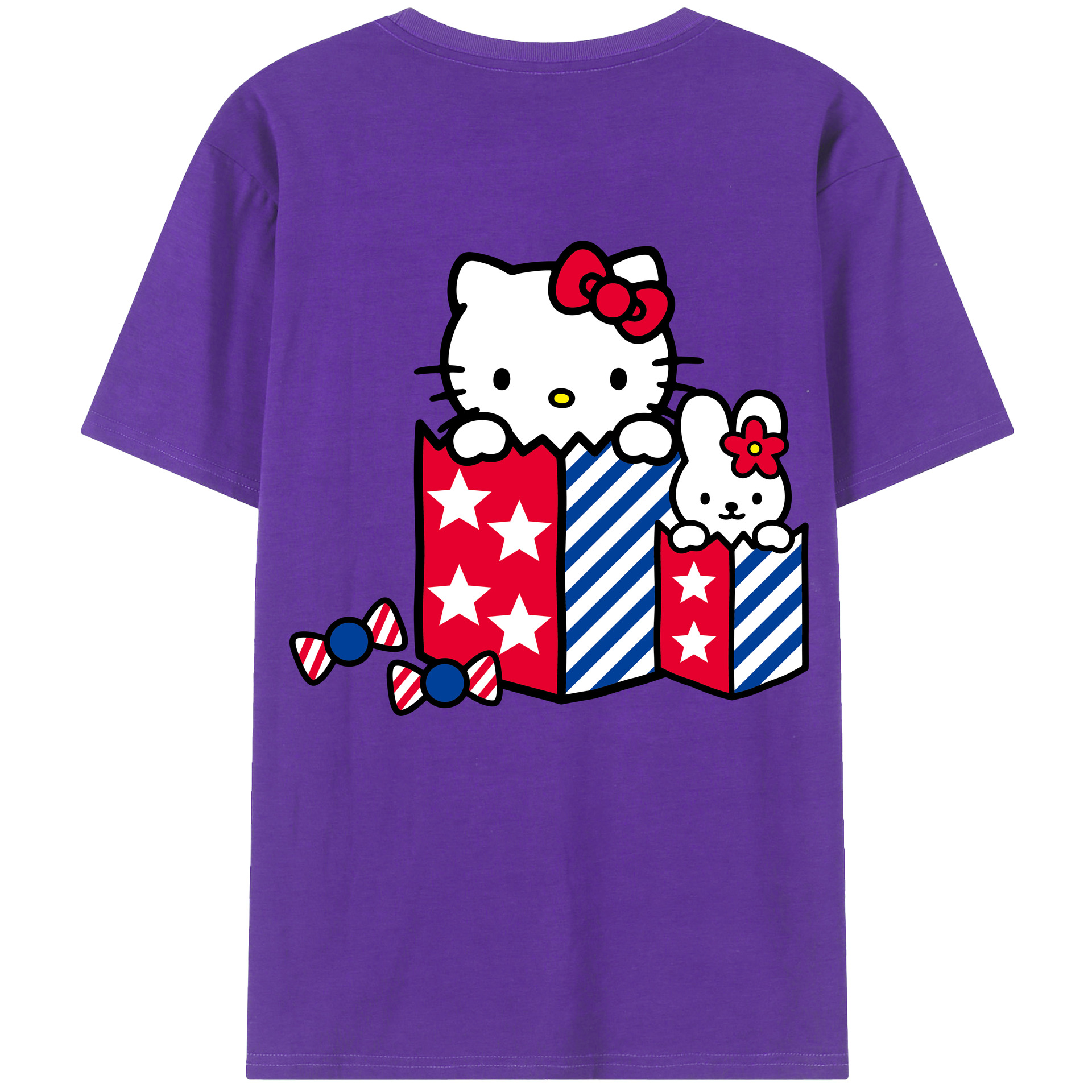 （画像用） Hello Kitty ハローキティ 綿100％ メンズ半袖Tシャツ（バックプリント） 通気性