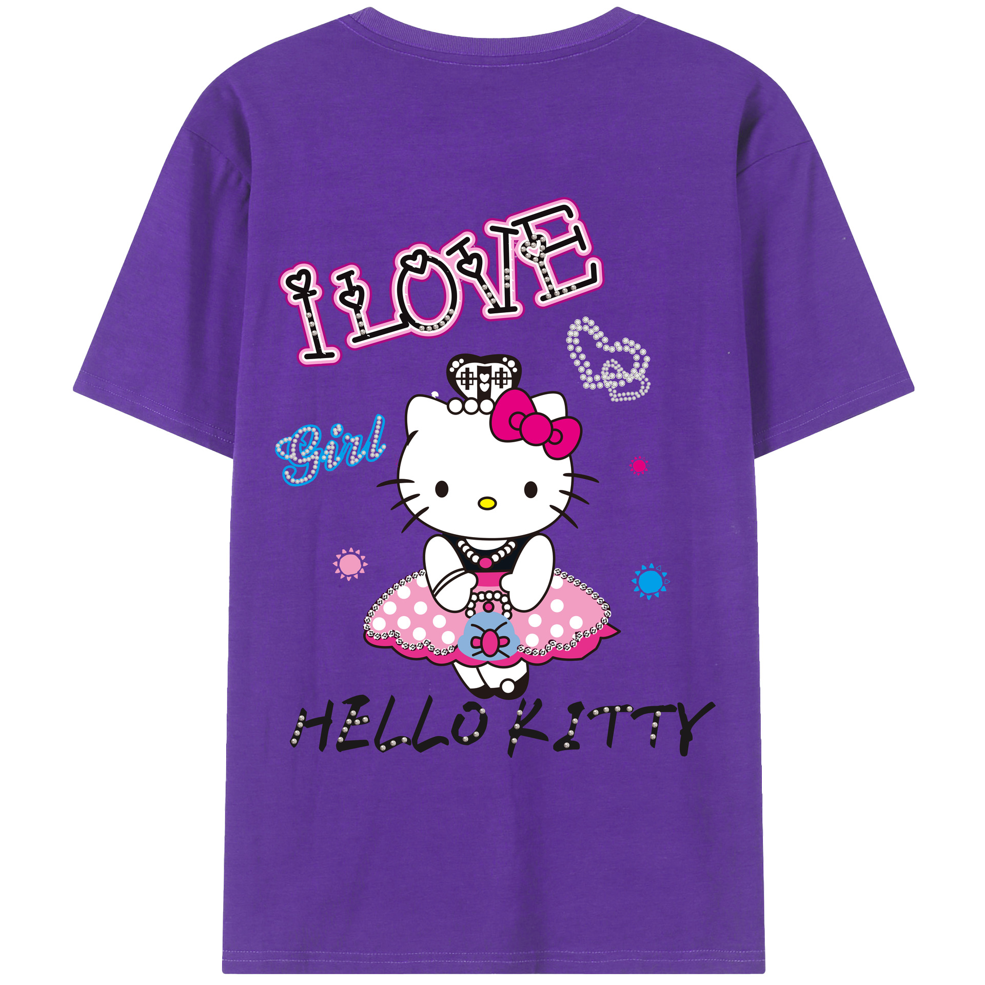 （画像用） Hello Kitty ハローキティ 綿100％ メンズ半袖Tシャツ（バックプリント） 通気性