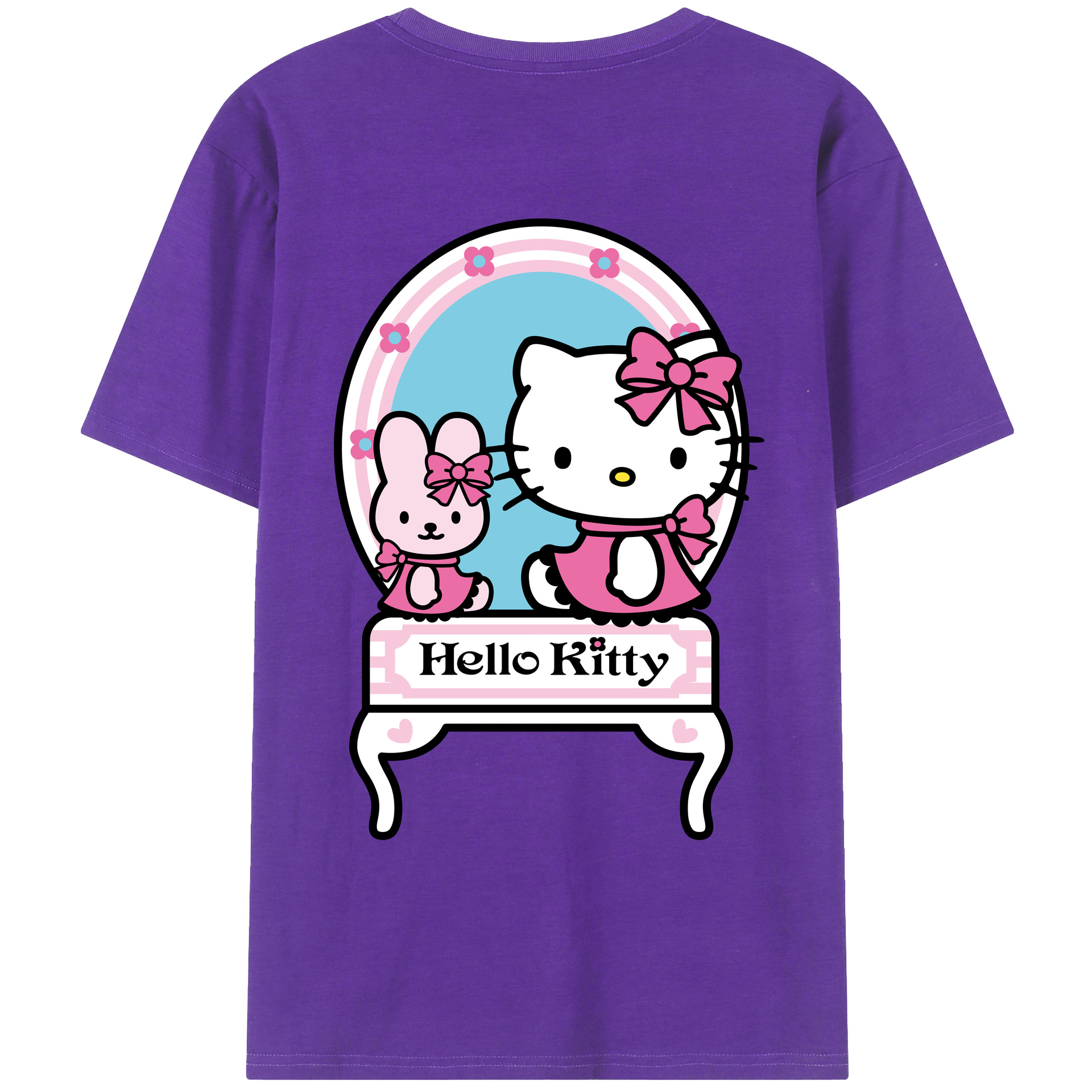 （画像用） Hello Kitty ハローキティ 綿100％ メンズ半袖Tシャツ（バックプリント） 通気性