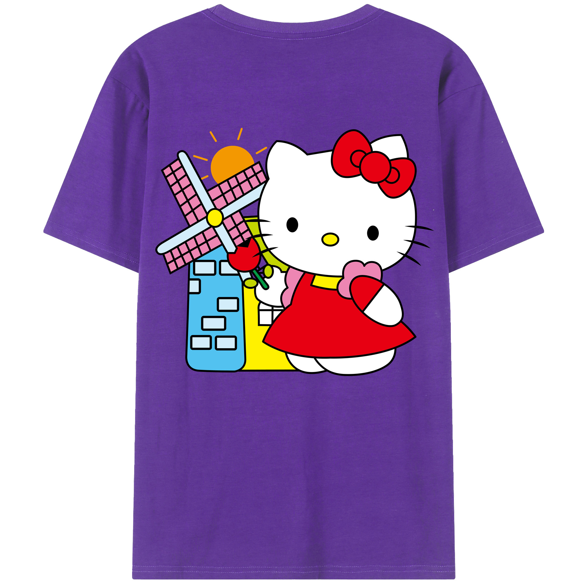 （画像用） Hello Kitty ハローキティ 綿100％ メンズ半袖Tシャツ（バックプリント） 通気性