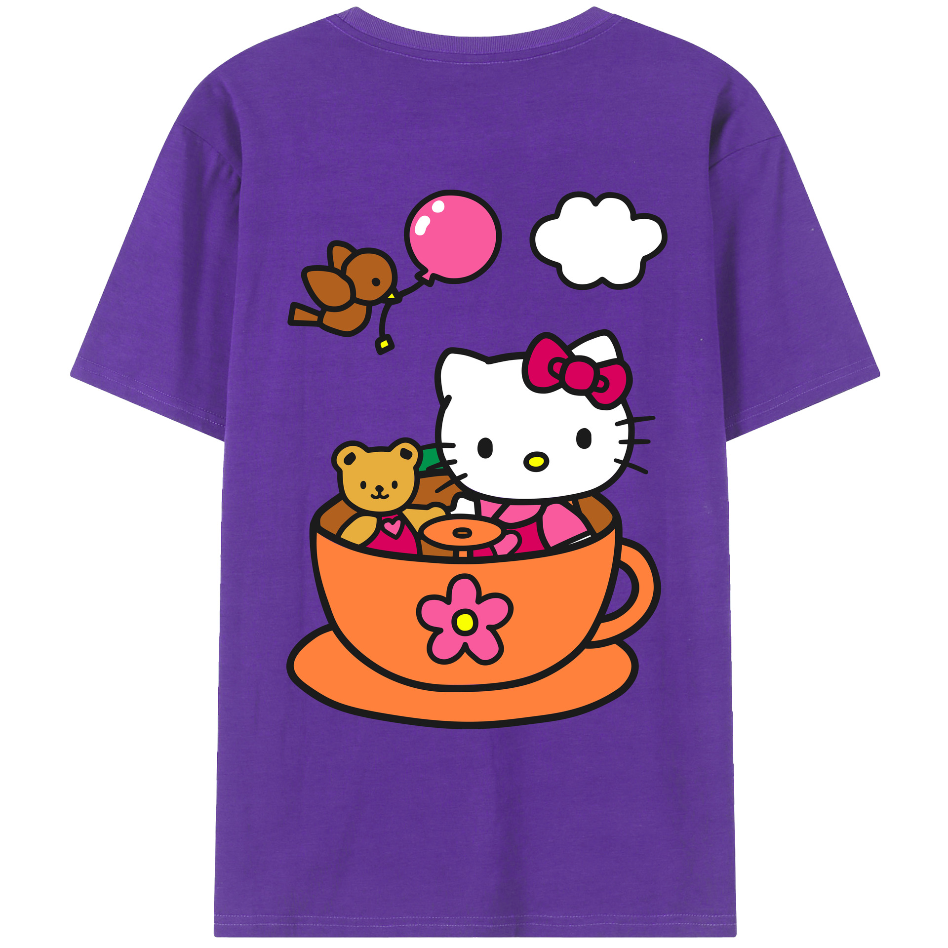 （画像用） Hello Kitty ハローキティ 綿100％ メンズ半袖Tシャツ（バックプリント） 通気性