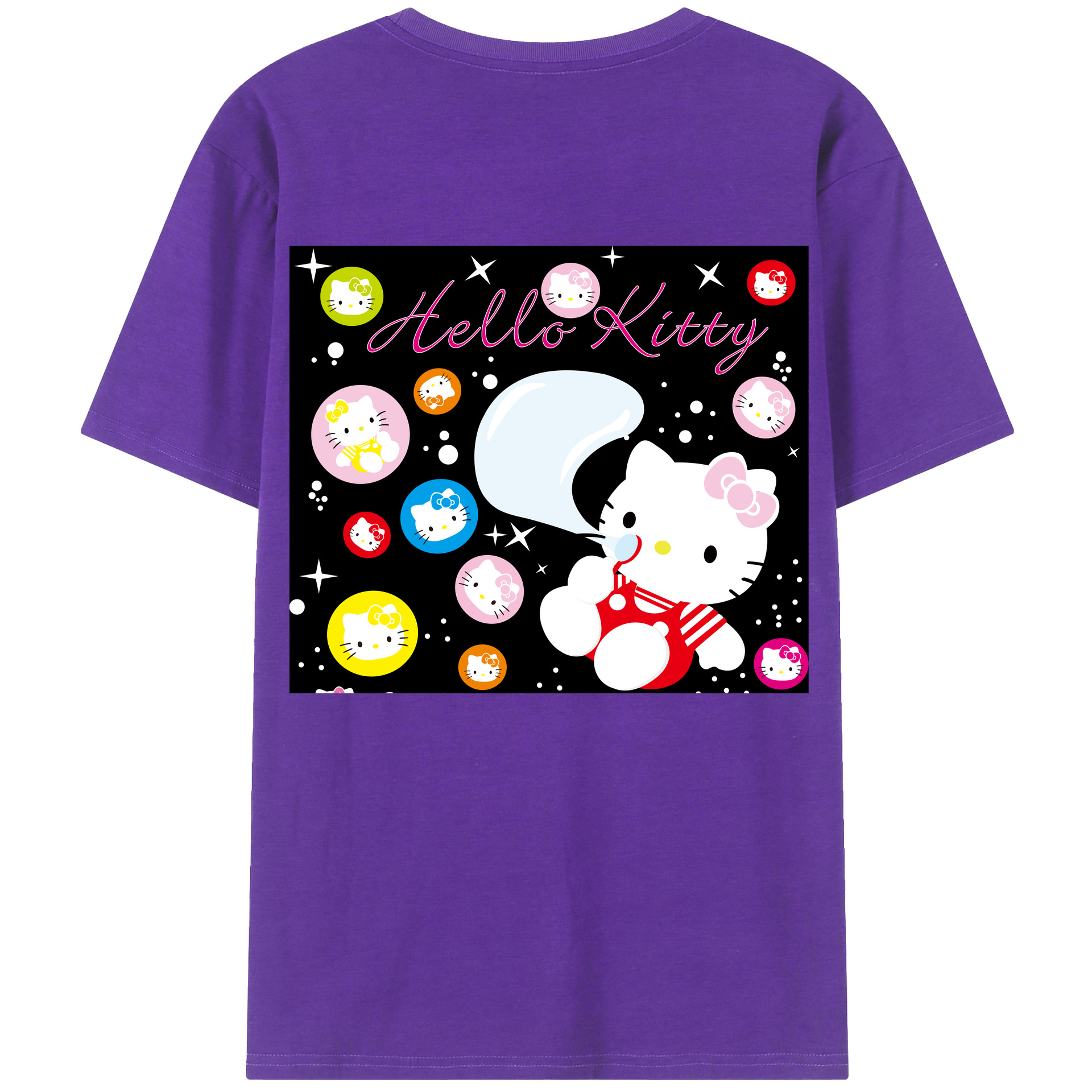 （画像用） Hello Kitty ハローキティ 綿100％ メンズ半袖Tシャツ（バックプリント） 通気性