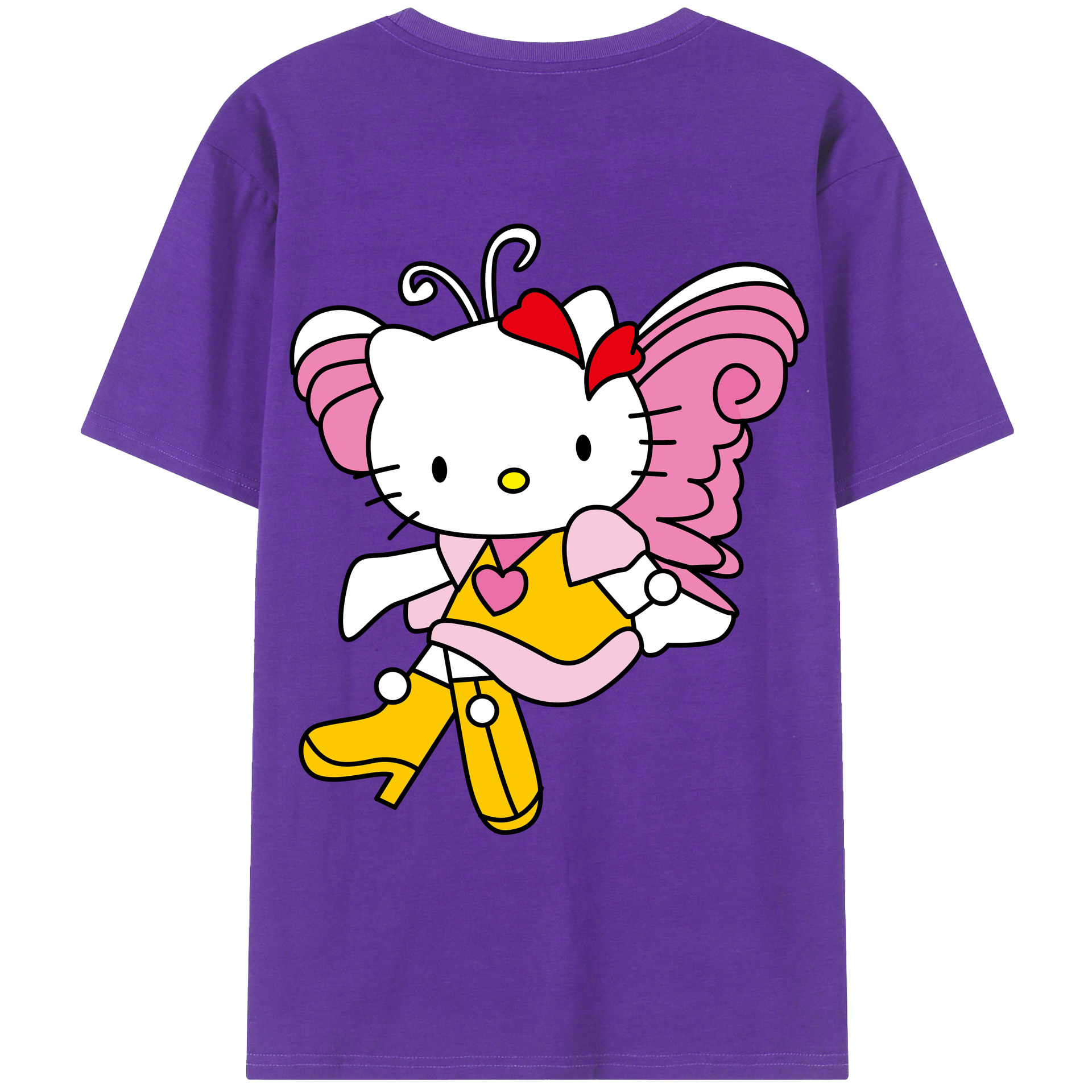 （画像用） Hello Kitty ハローキティ 綿100％ メンズ半袖Tシャツ（バックプリント） 通気性
