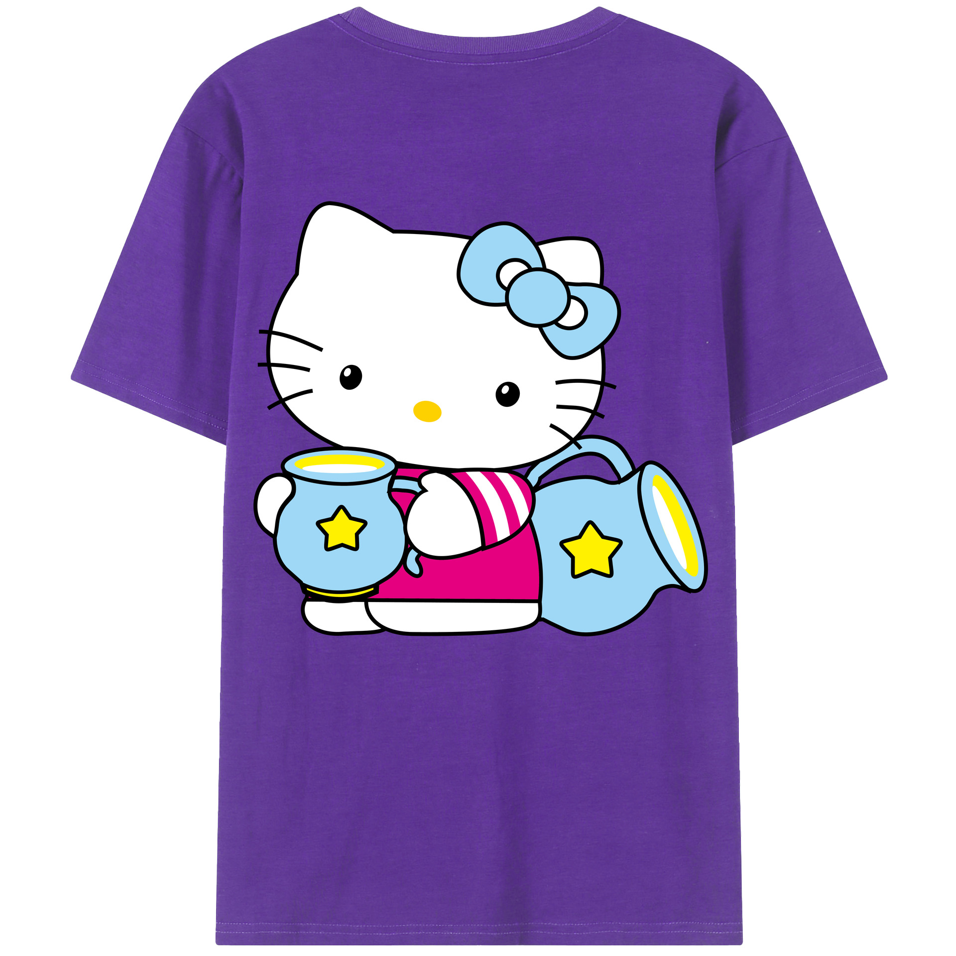 （画像用） Hello Kitty ハローキティ 綿100％ メンズ半袖Tシャツ（バックプリント） 通気性