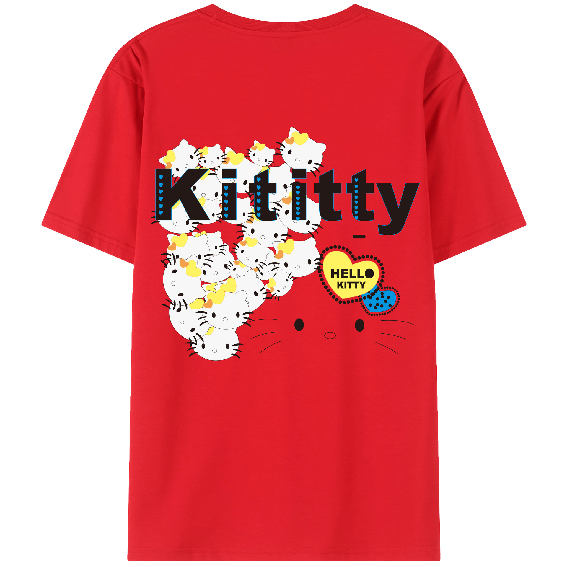 （画像用） Hello Kitty ハローキティ 綿100％ メンズ半袖Tシャツ（バックプリント） 通気性