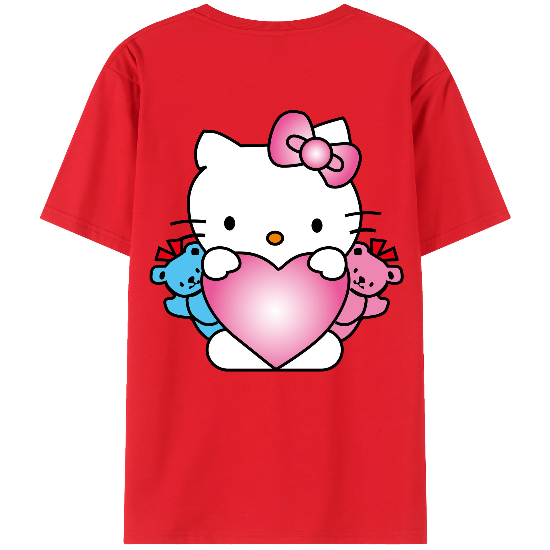 （画像用） Hello Kitty ハローキティ 綿100％ メンズ半袖Tシャツ（バックプリント） 通気性