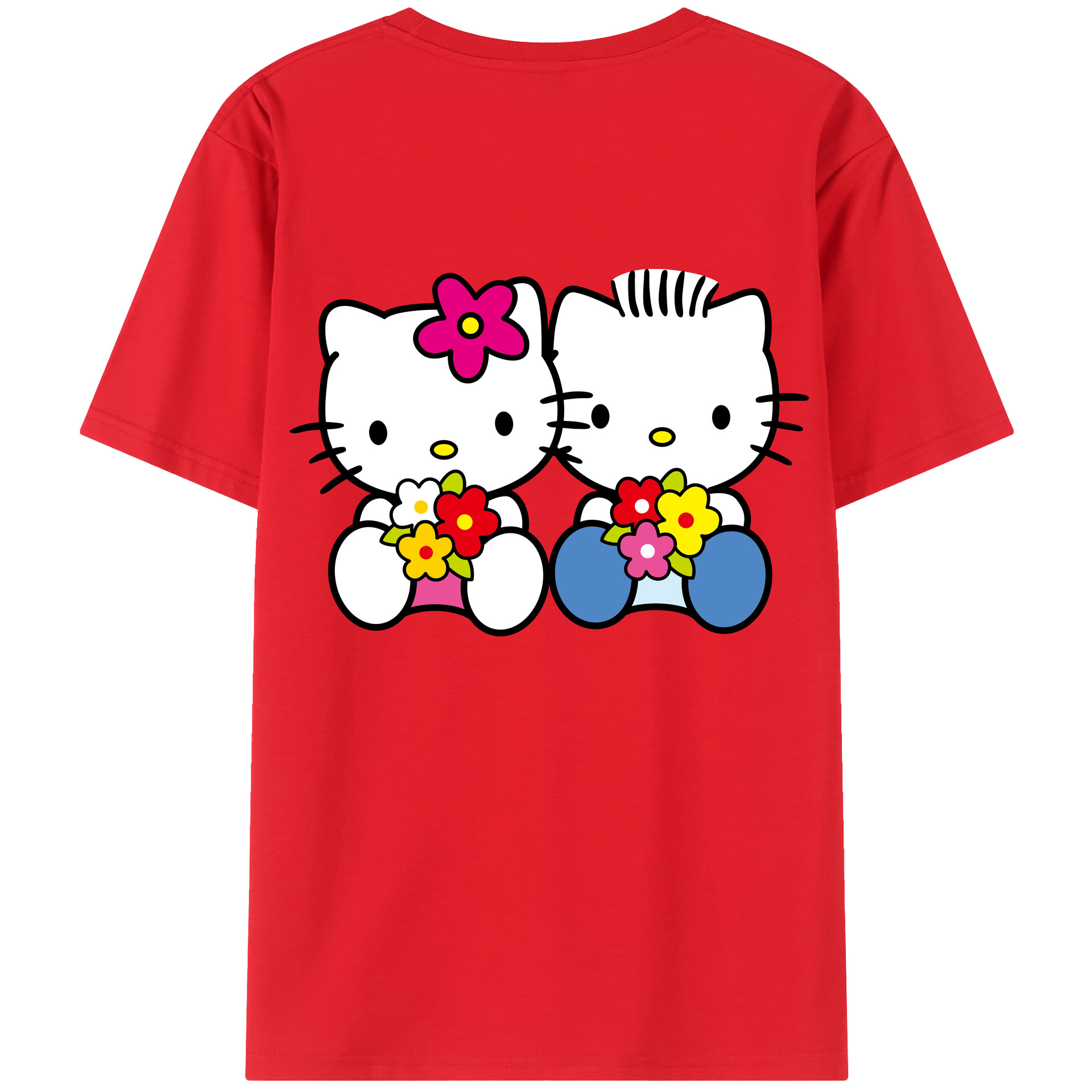 （画像用） Hello Kitty ハローキティ 綿100％ メンズ半袖Tシャツ（バックプリント） 通気性