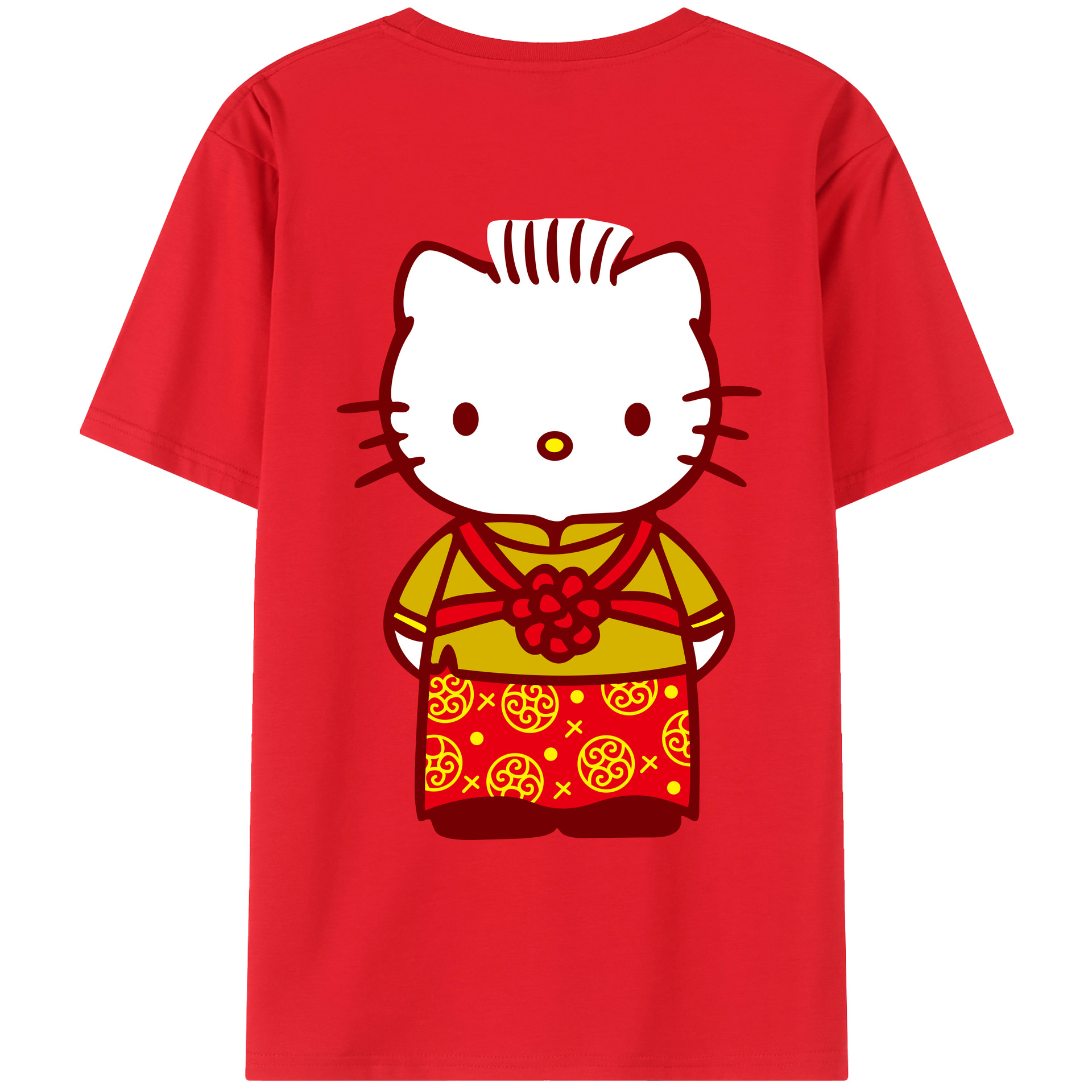 （画像用） Hello Kitty ハローキティ 綿100％ メンズ半袖Tシャツ（バックプリント） 通気性