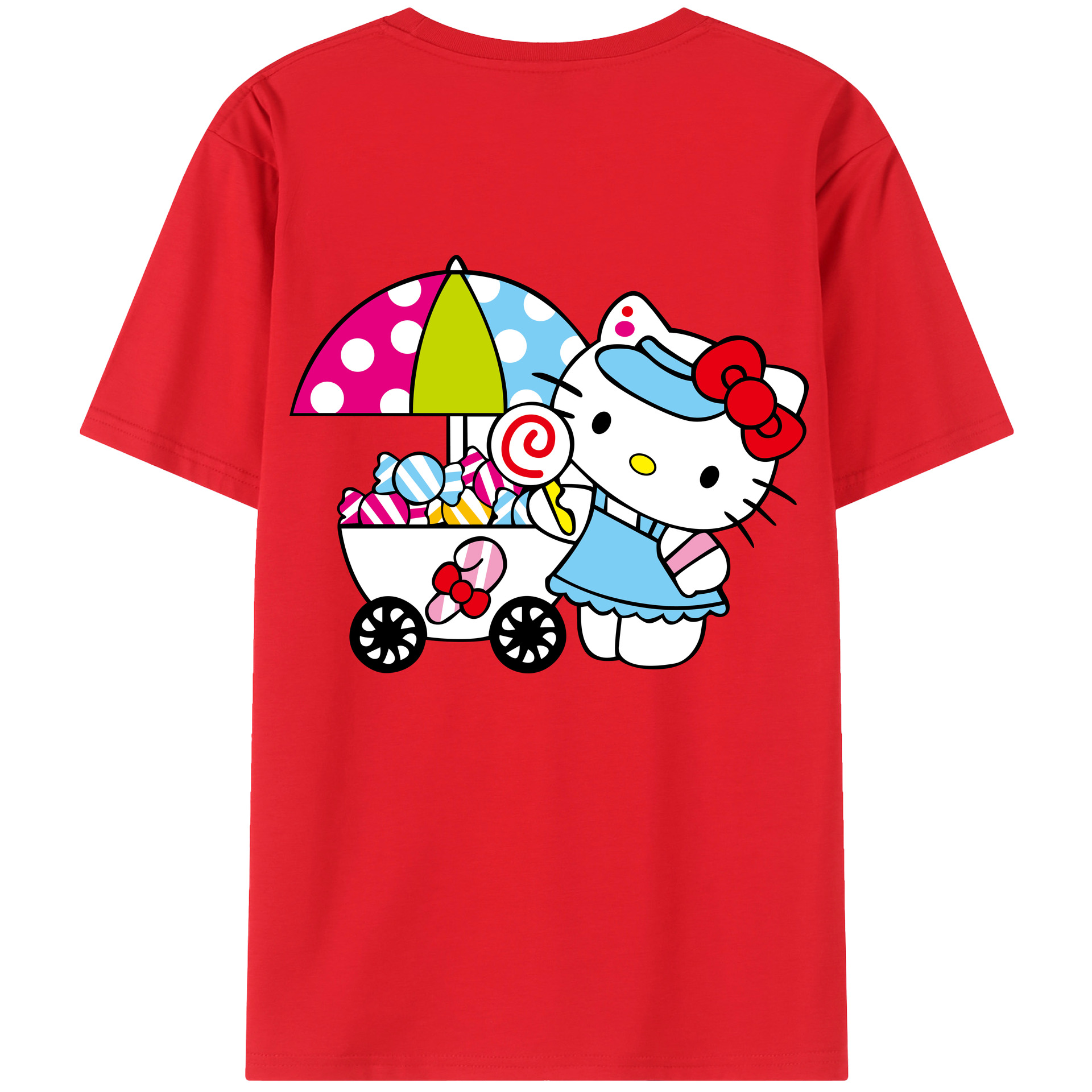 （画像用） Hello Kitty ハローキティ 綿100％ メンズ半袖Tシャツ（バックプリント） 通気性