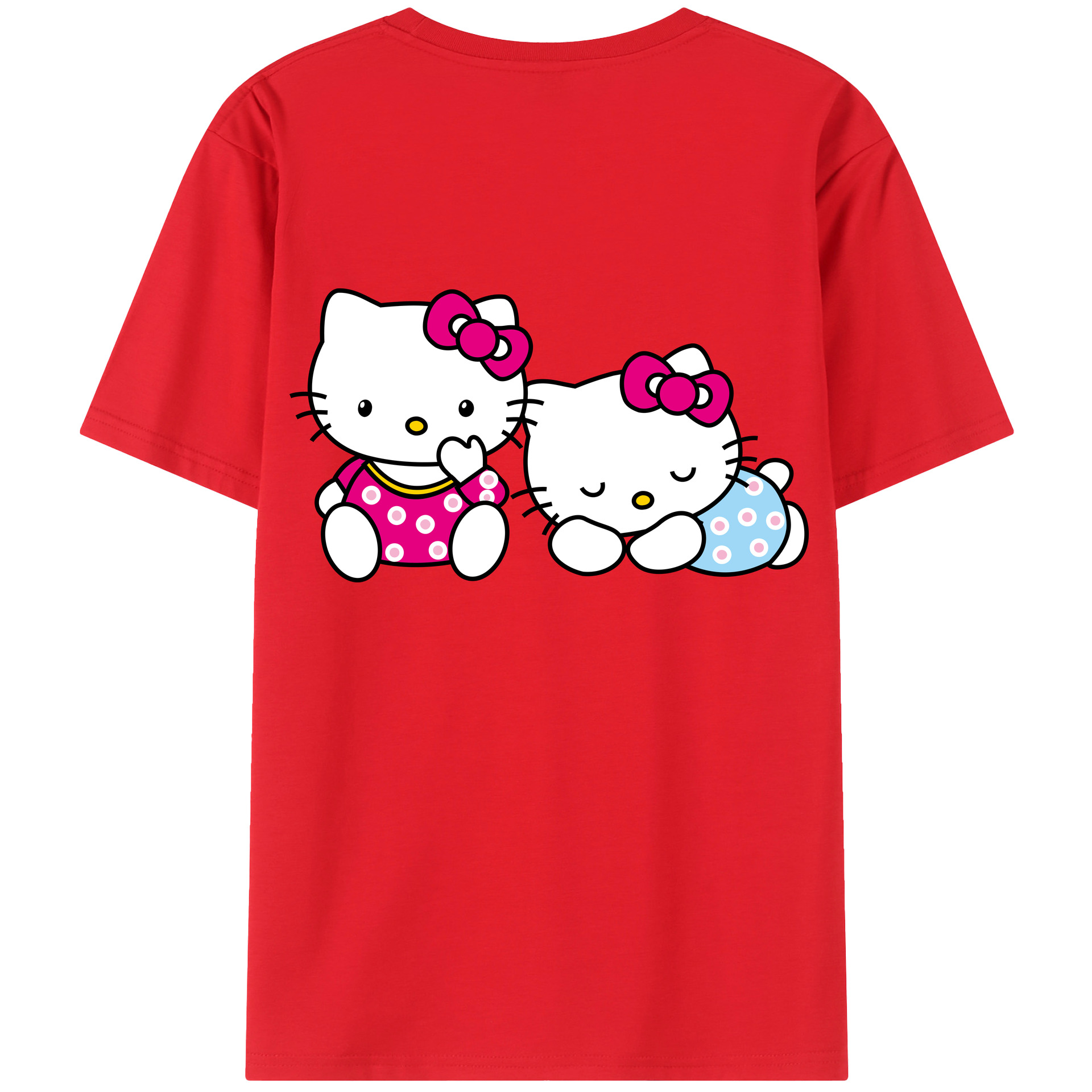 （画像用） Hello Kitty ハローキティ 綿100％ メンズ半袖Tシャツ（バックプリント） 通気性