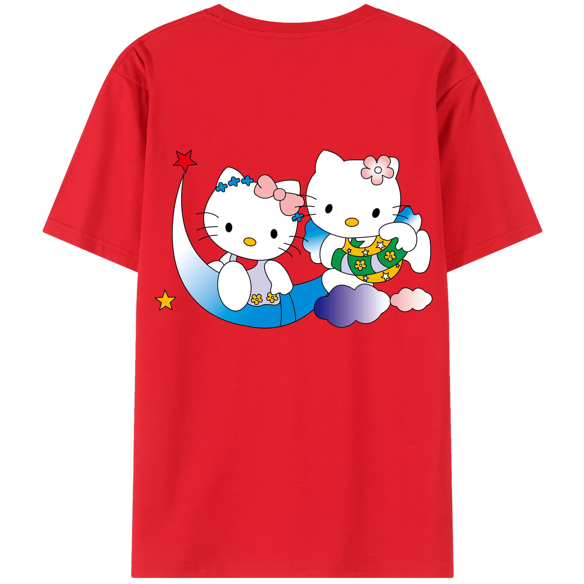 （画像用） Hello Kitty ハローキティ 綿100％ メンズ半袖Tシャツ（バックプリント） 通気性