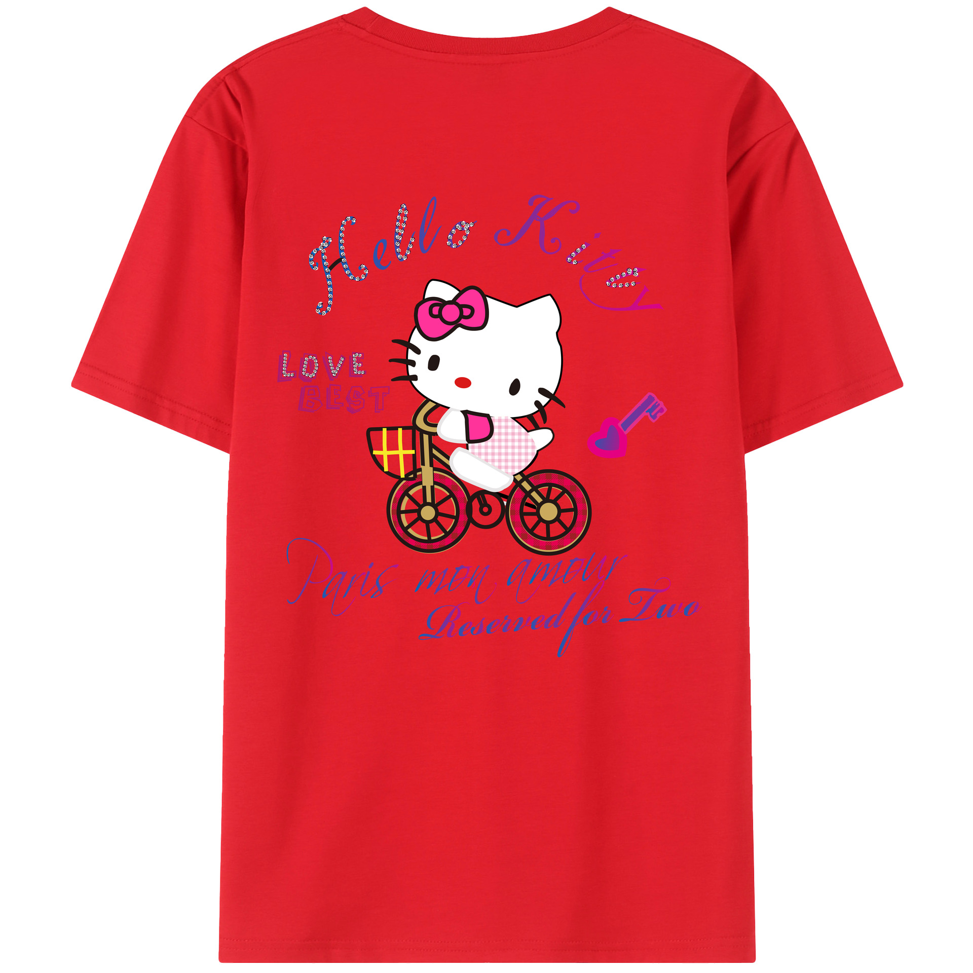 （画像用） Hello Kitty ハローキティ 綿100％ メンズ半袖Tシャツ（バックプリント） 通気性