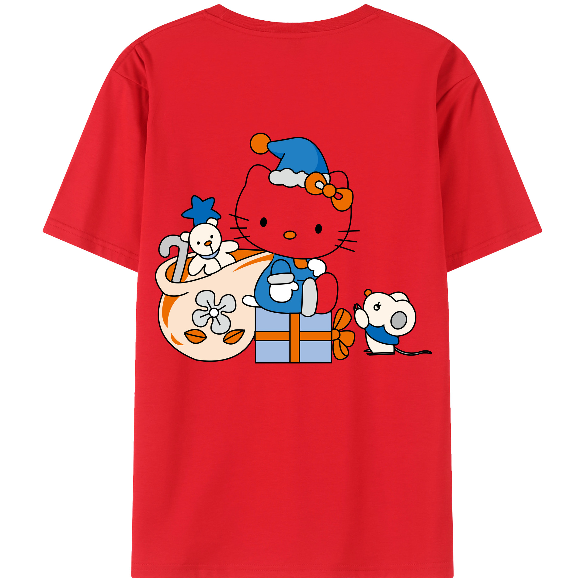 （画像用） Hello Kitty ハローキティ 綿100％ メンズ半袖Tシャツ（バックプリント） 通気性
