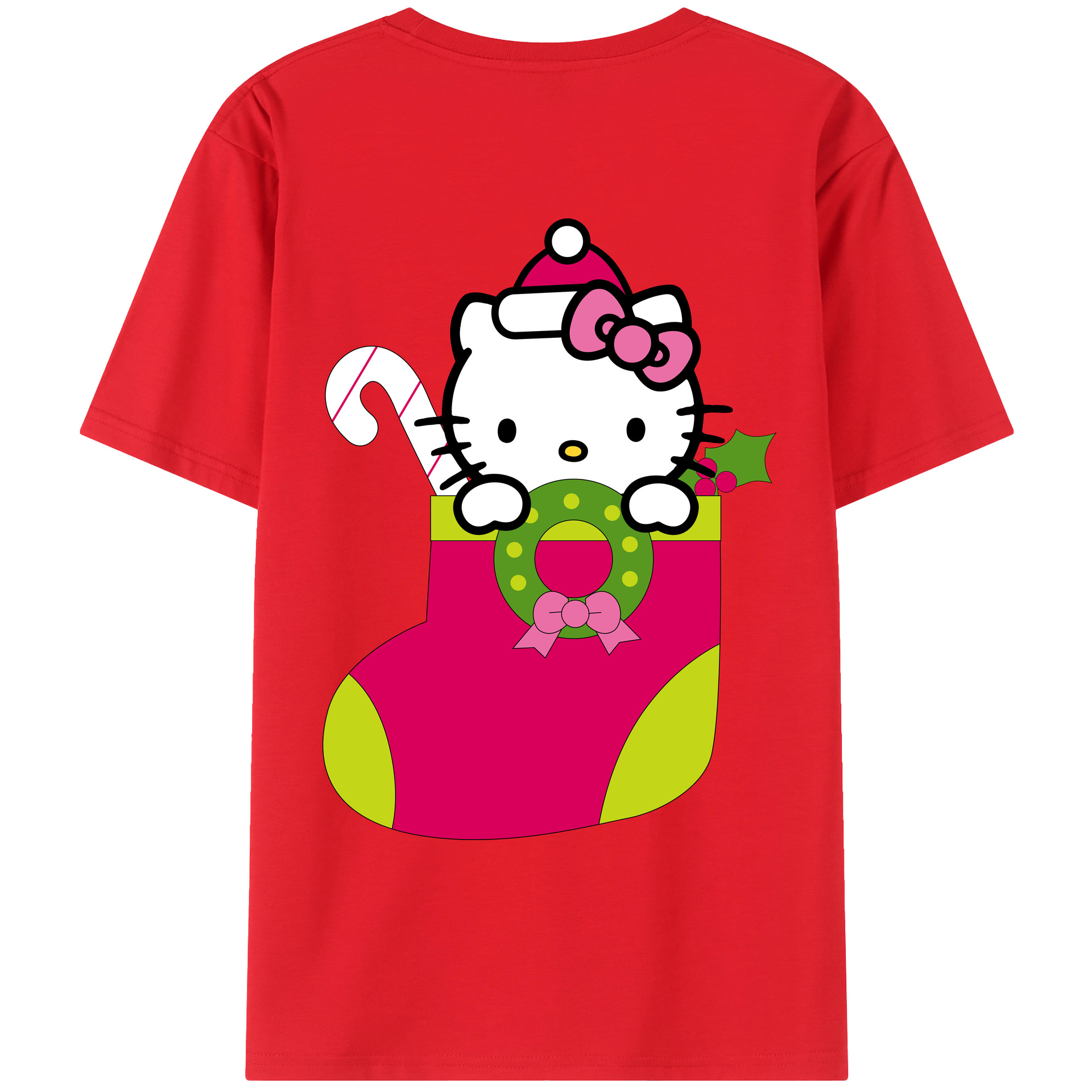 （画像用） Hello Kitty ハローキティ 綿100％ メンズ半袖Tシャツ（バックプリント） 通気性