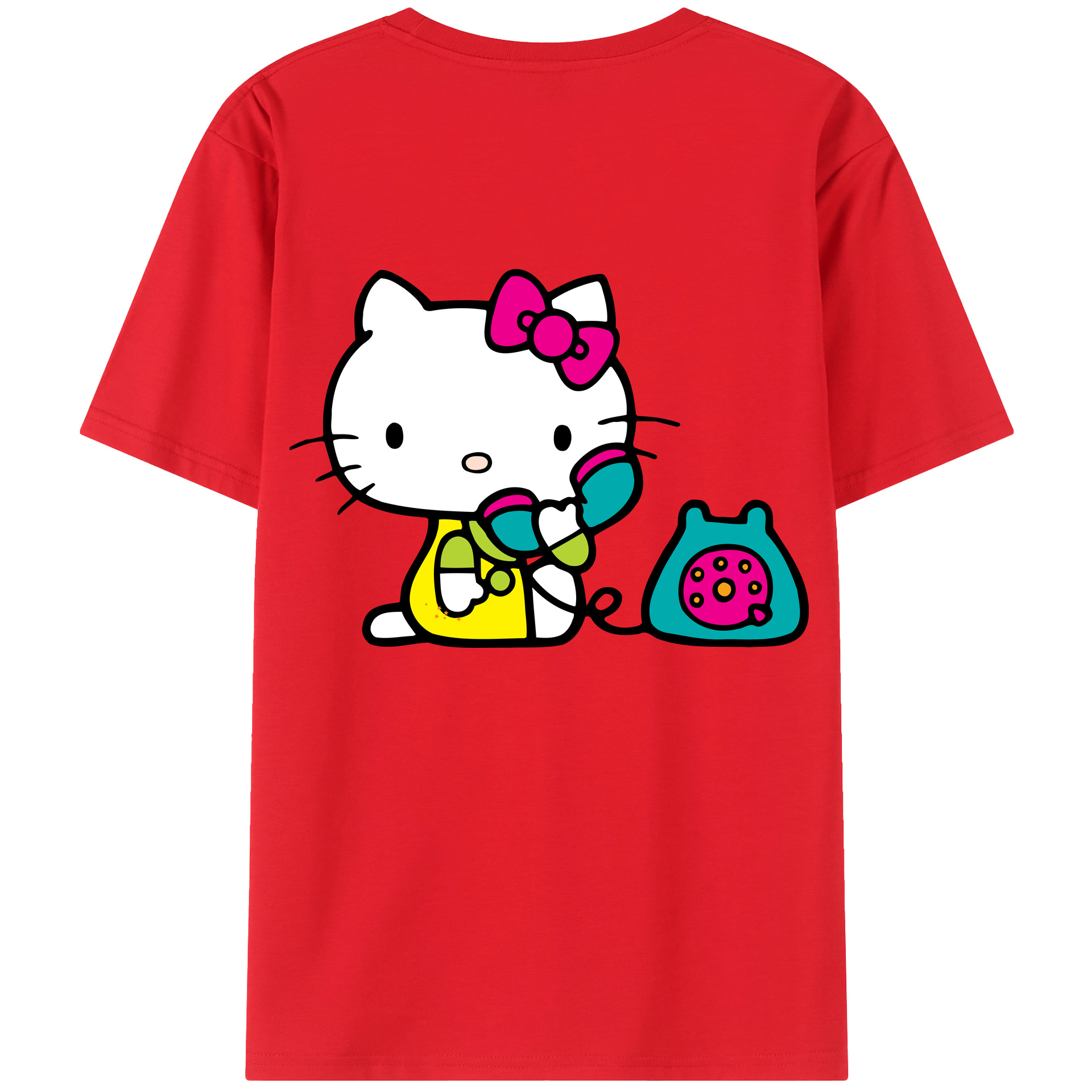 （画像用） Hello Kitty ハローキティ 綿100％ メンズ半袖Tシャツ（バックプリント） 通気性