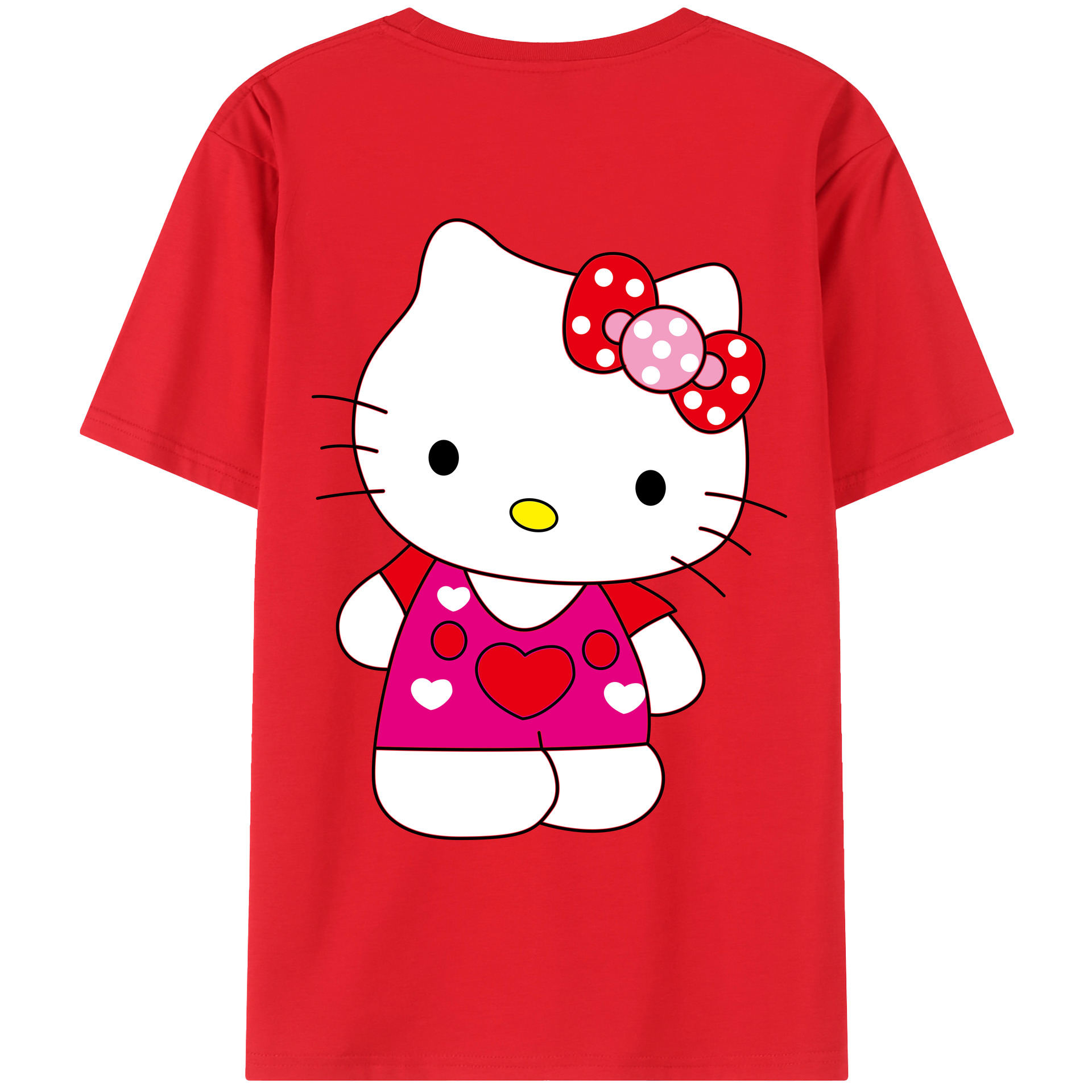 （画像用） Hello Kitty ハローキティ 綿100％ メンズ半袖Tシャツ（バックプリント） 通気性