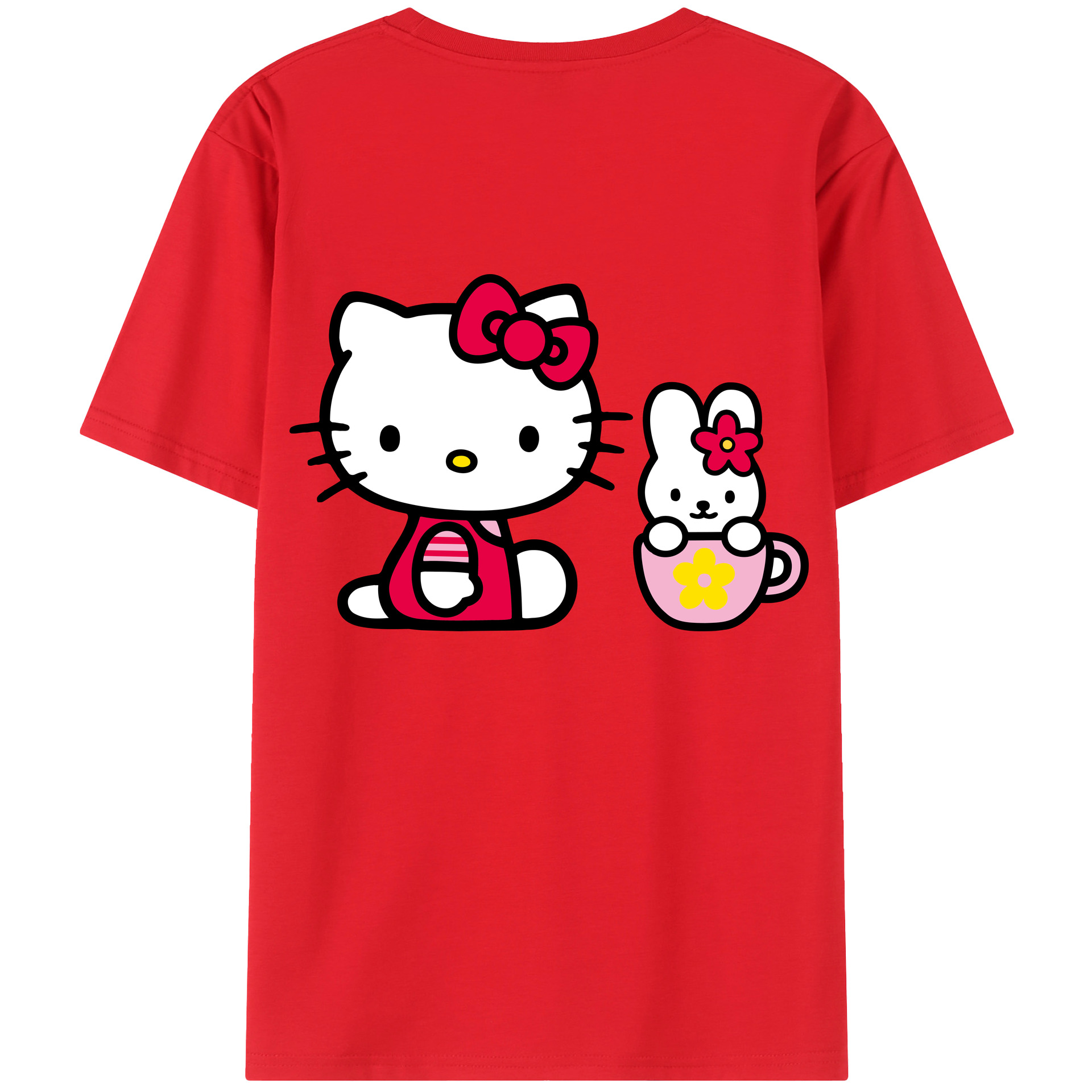 （画像用） Hello Kitty ハローキティ 綿100％ メンズ半袖Tシャツ（バックプリント） 通気性