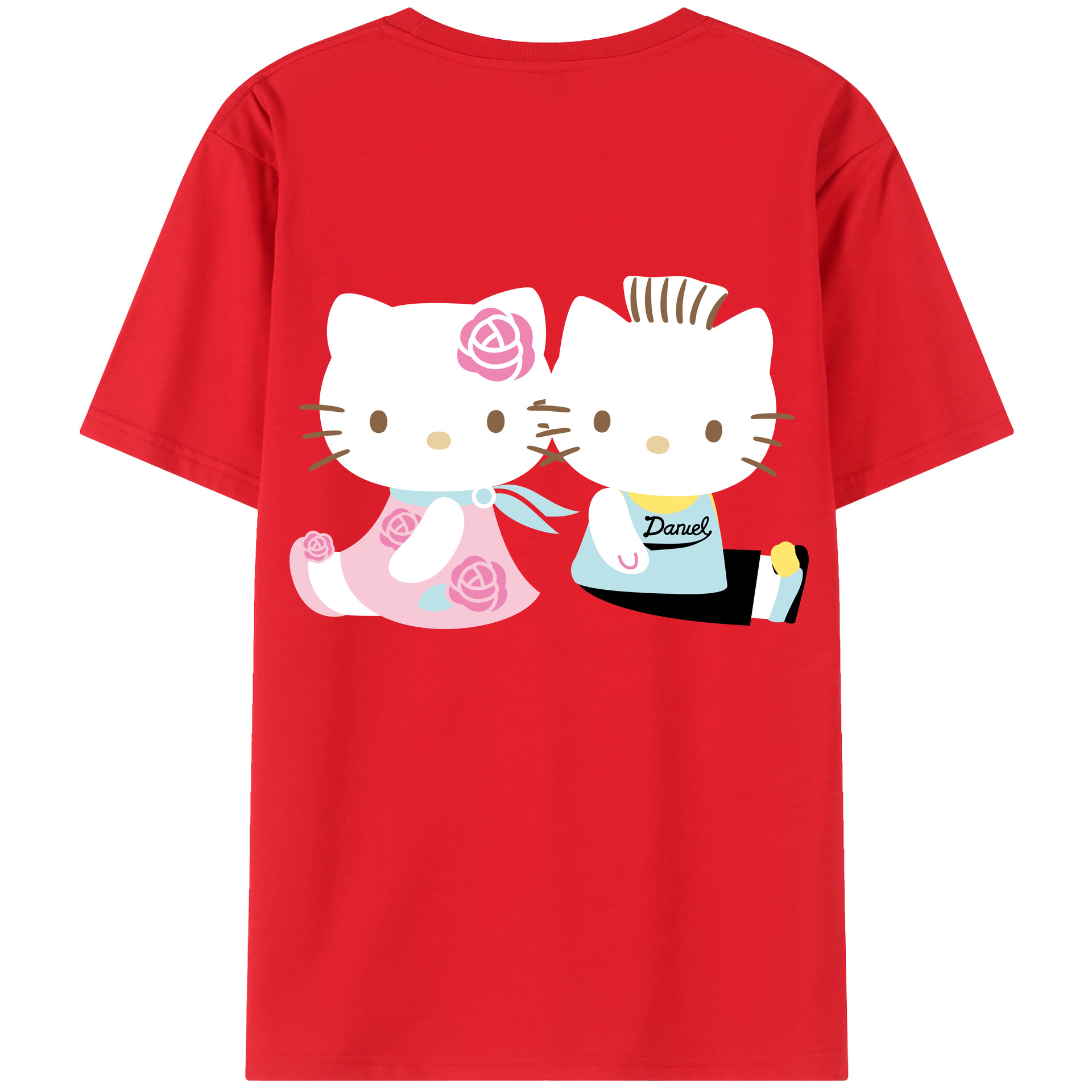 （画像用） Hello Kitty ハローキティ 綿100％ メンズ半袖Tシャツ（バックプリント） 通気性
