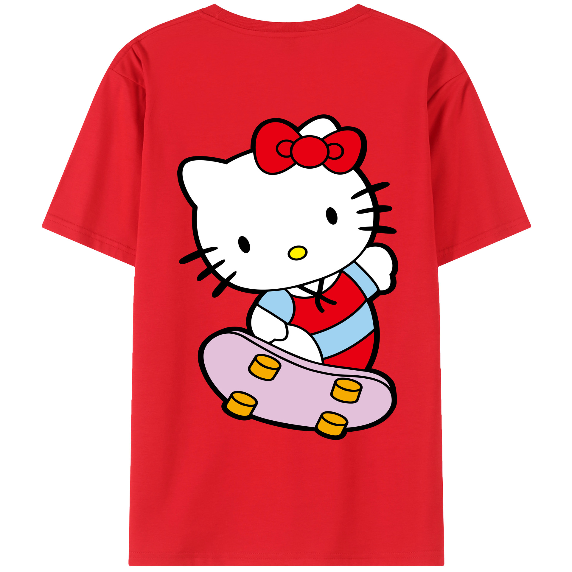 （画像用） Hello Kitty ハローキティ 綿100％ メンズ半袖Tシャツ（バックプリント） 通気性