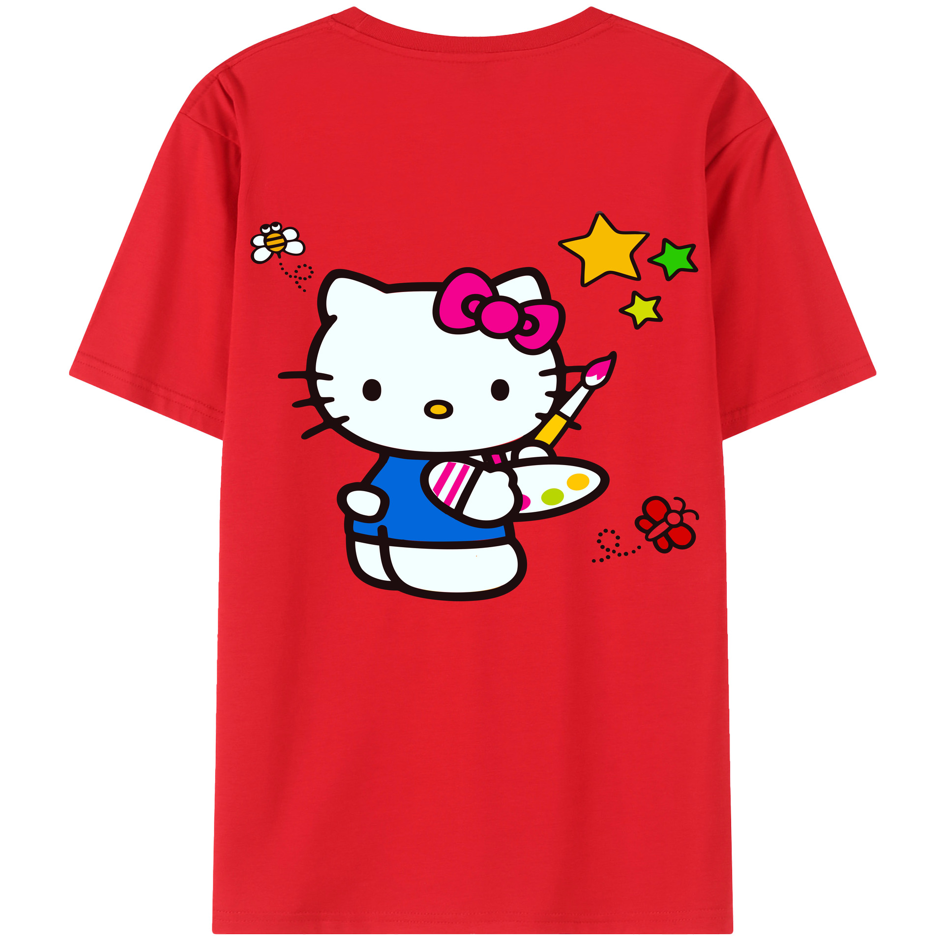 （画像用） Hello Kitty ハローキティ 綿100％ メンズ半袖Tシャツ（バックプリント） 通気性