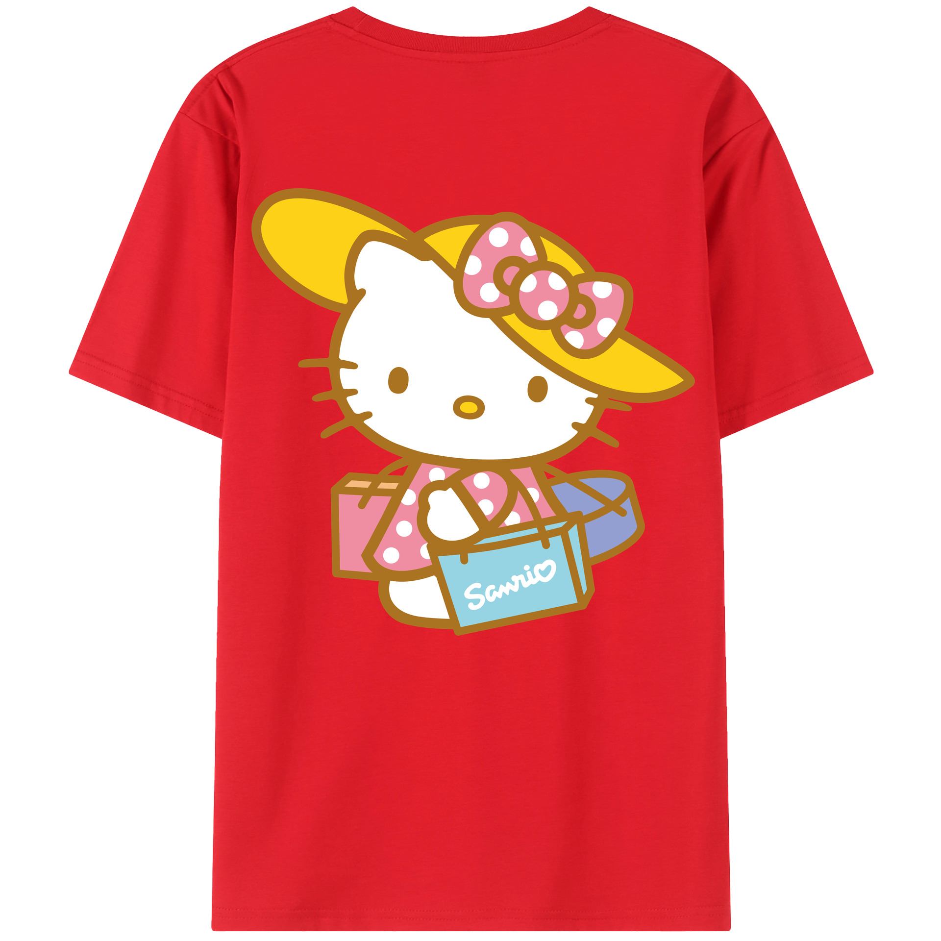 （画像用） Hello Kitty ハローキティ 綿100％ メンズ半袖Tシャツ（バックプリント） 通気性