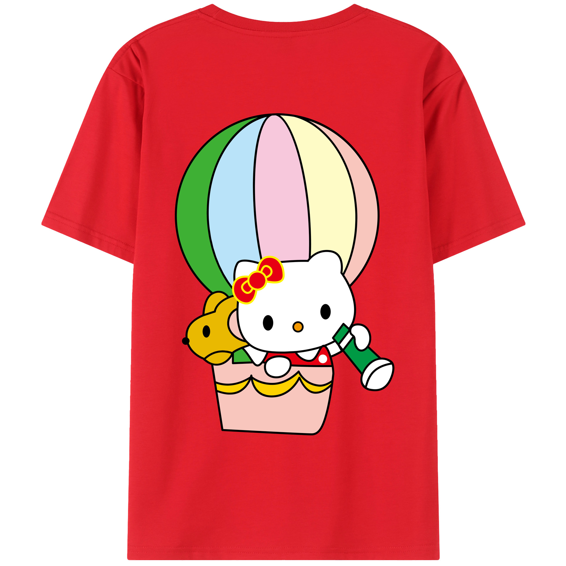 （画像用） Hello Kitty ハローキティ 綿100％ メンズ半袖Tシャツ（バックプリント） 通気性
