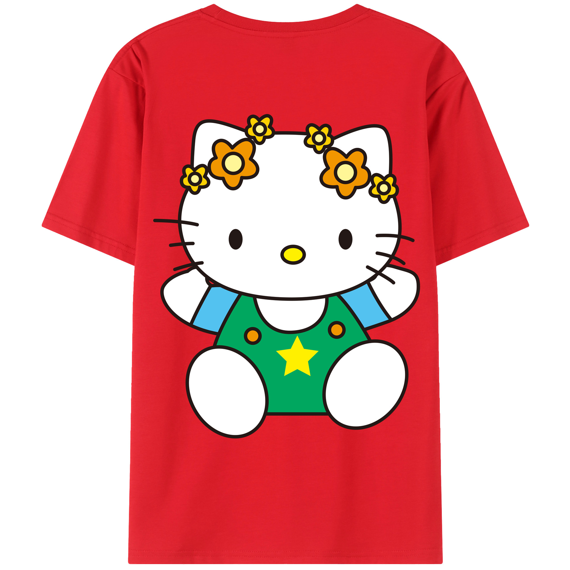 （画像用） Hello Kitty ハローキティ 綿100％ メンズ半袖Tシャツ（バックプリント） 通気性