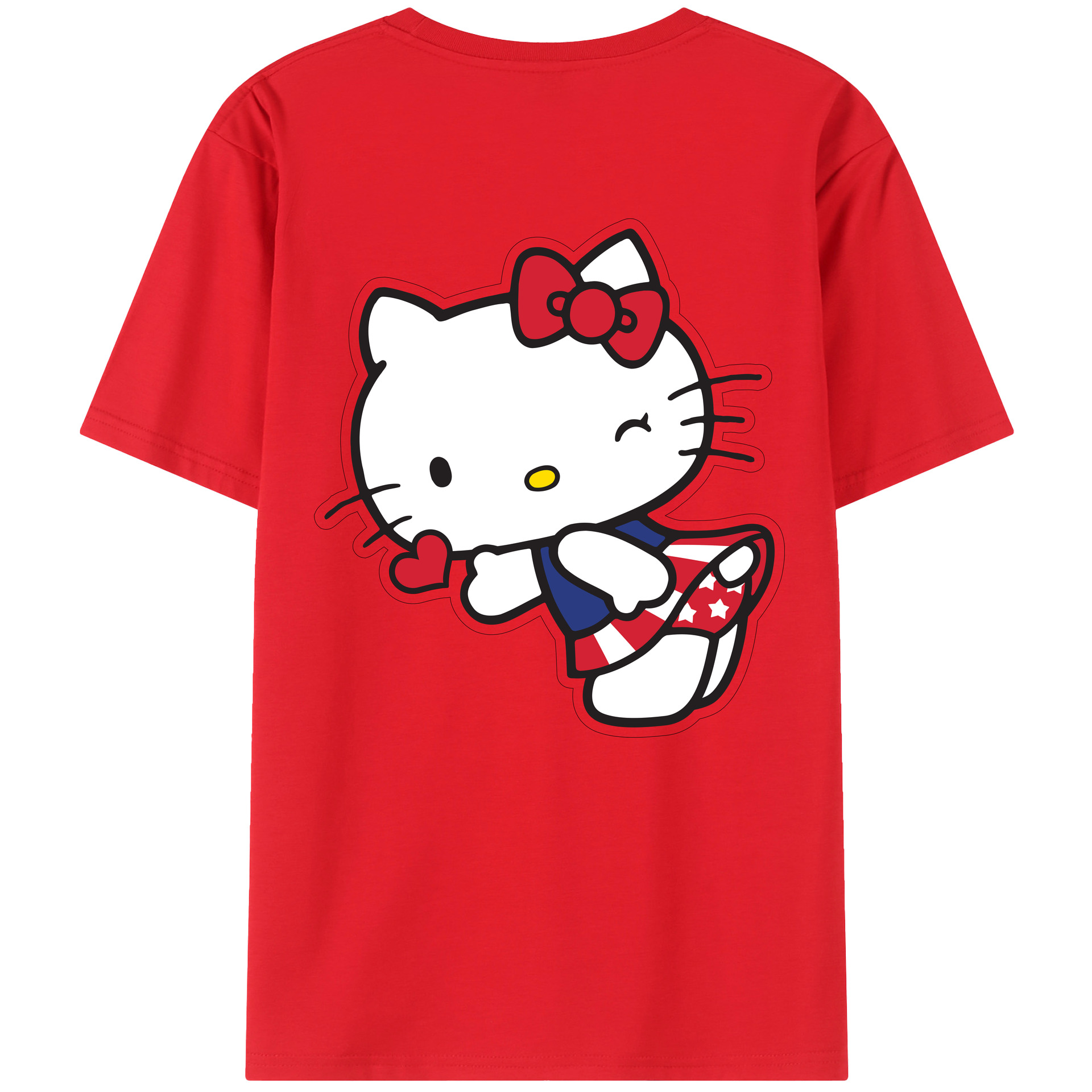 （画像用） Hello Kitty ハローキティ 綿100％ メンズ半袖Tシャツ（バックプリント） 通気性