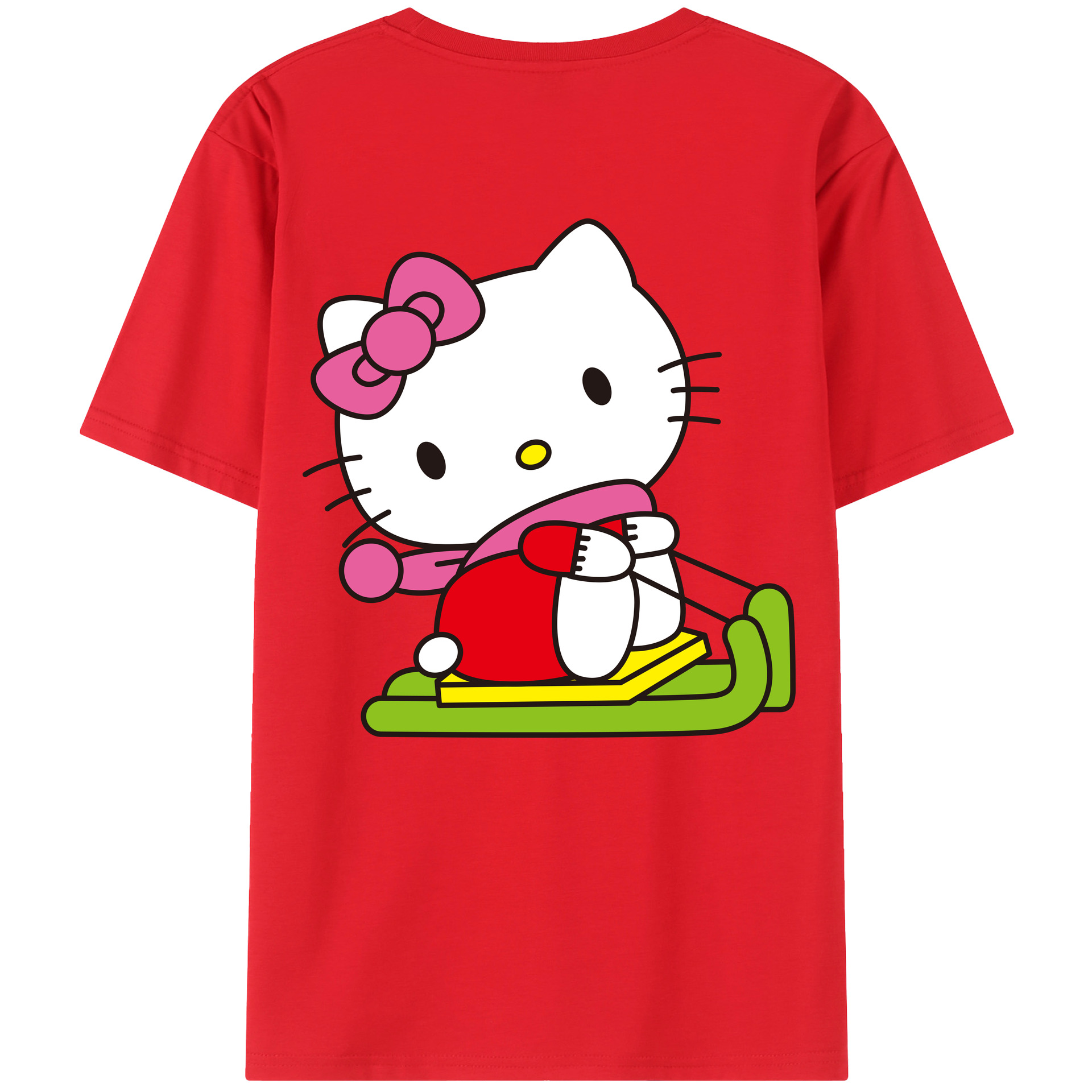 （画像用） Hello Kitty ハローキティ 綿100％ メンズ半袖Tシャツ（バックプリント） 通気性